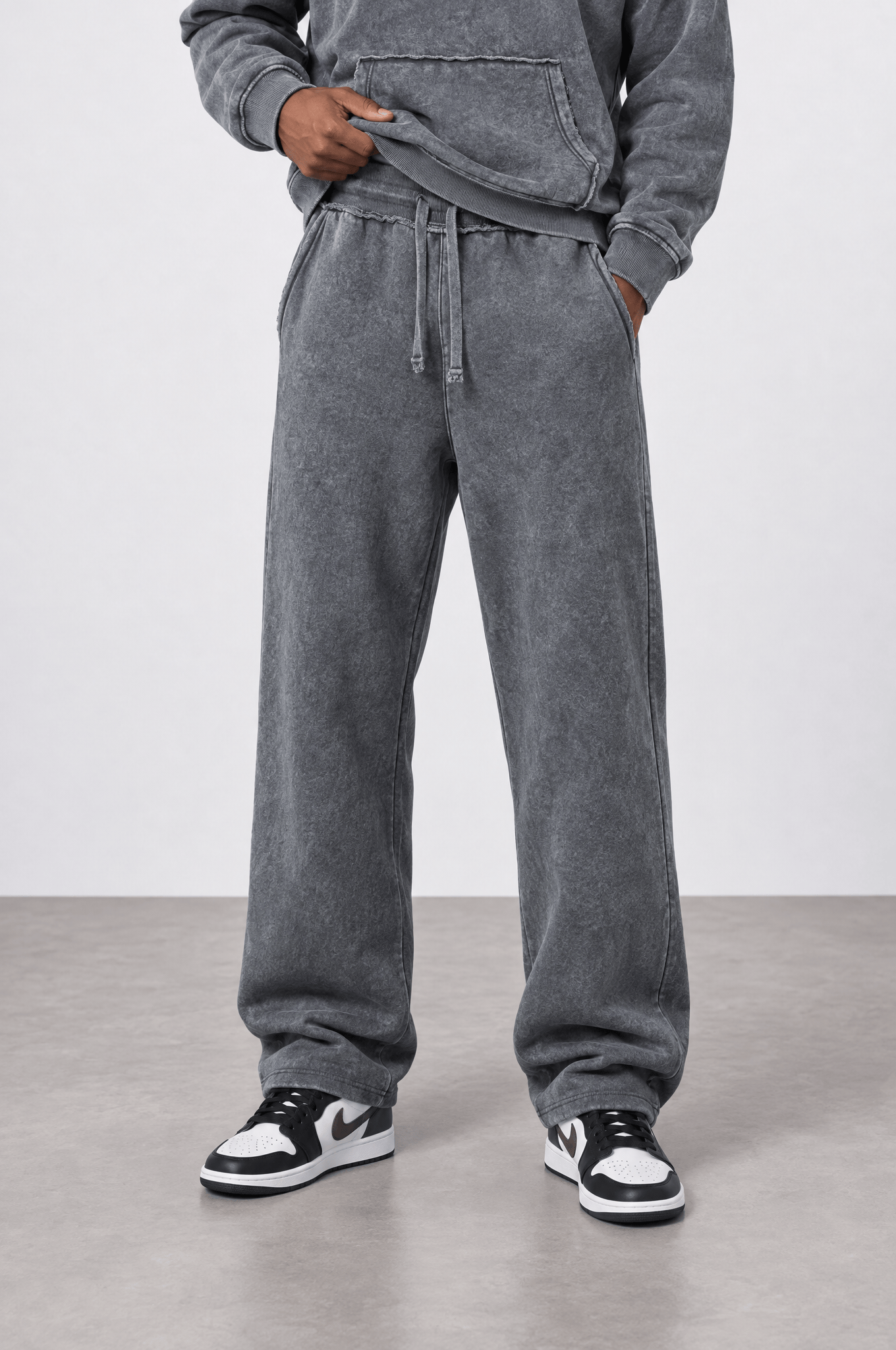 Erkek Pis Dikiş Detaylı Yıkamalı Basic Baggy Eşofman Altı Gri