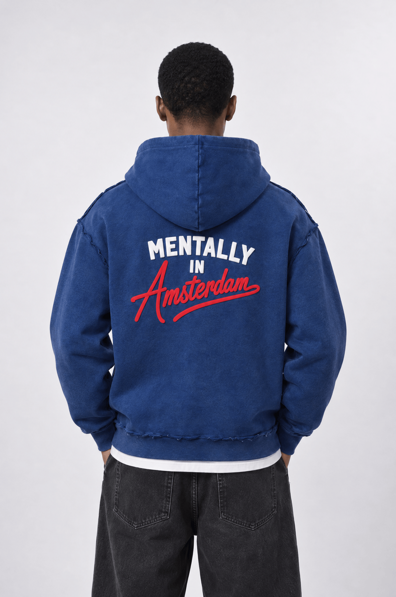 Erkek Pis Dikiş Detaylı Yıkamalı Oversize Hoodie Lacivert