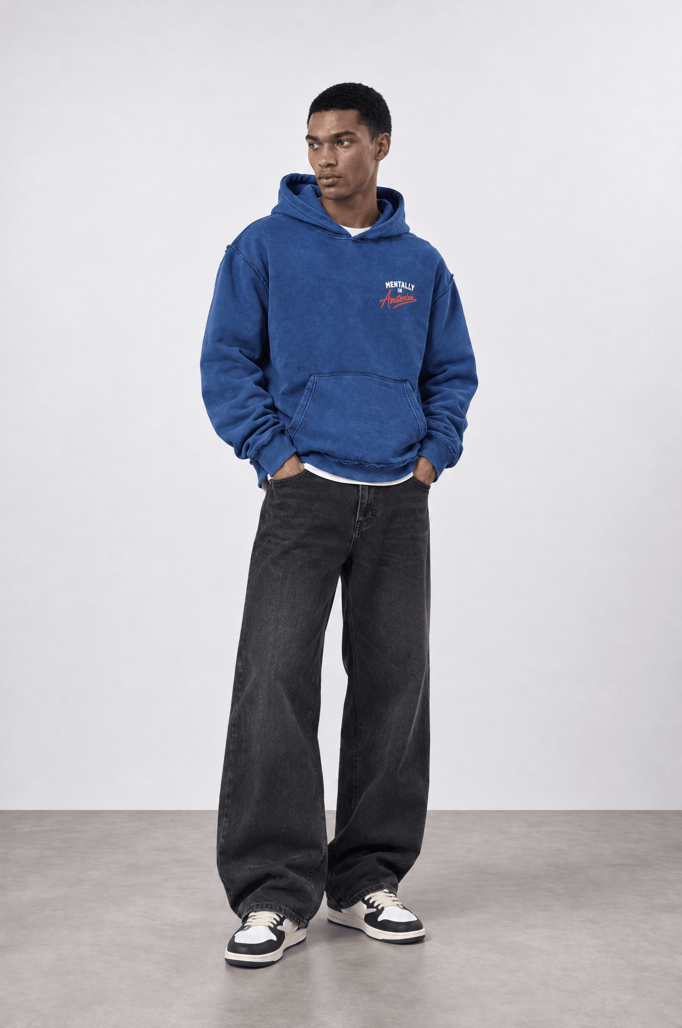 Erkek Pis Dikiş Detaylı Yıkamalı Oversize Hoodie Lacivert