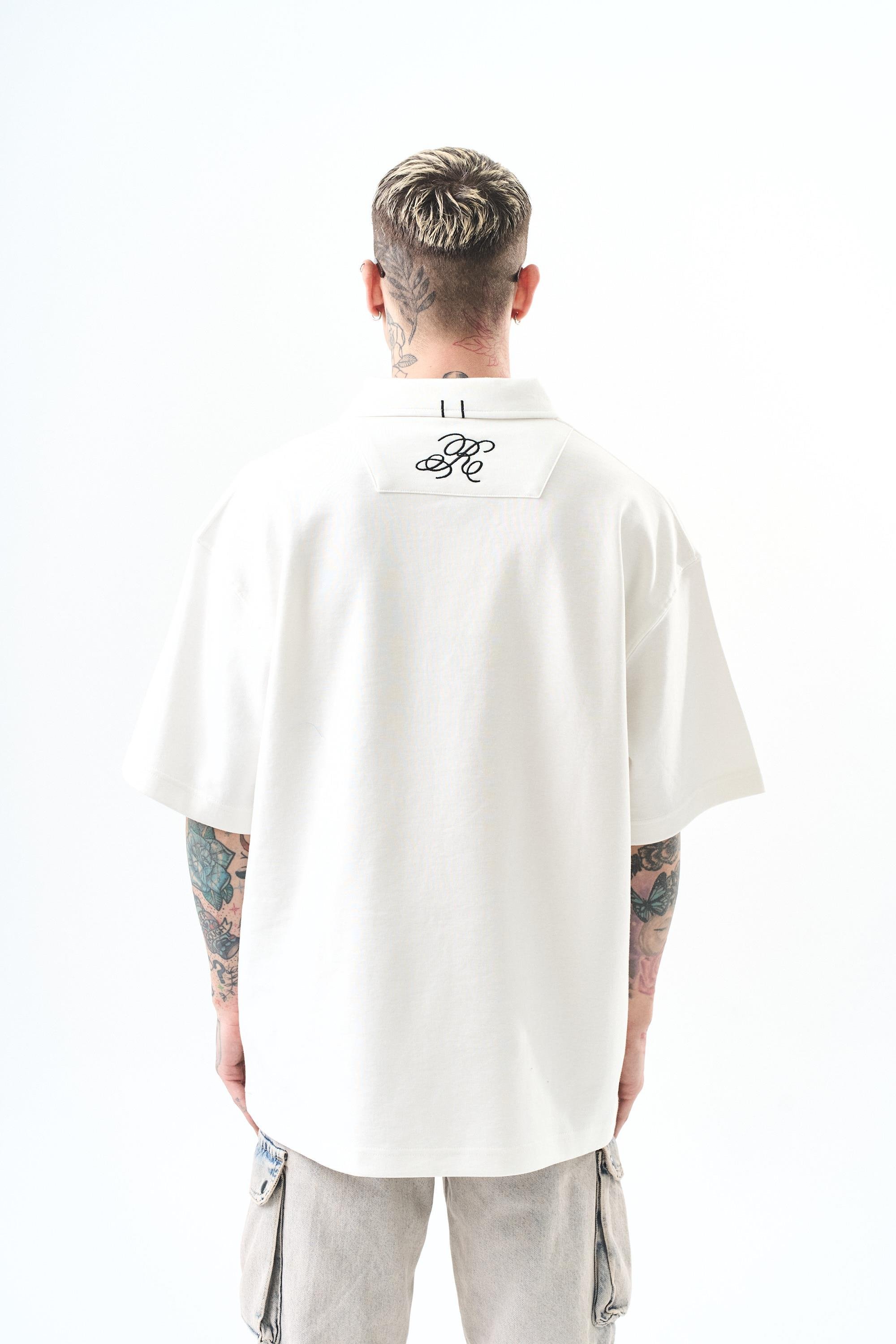 Erkek Polo Yaka Oversize T-Shirt Ekru
