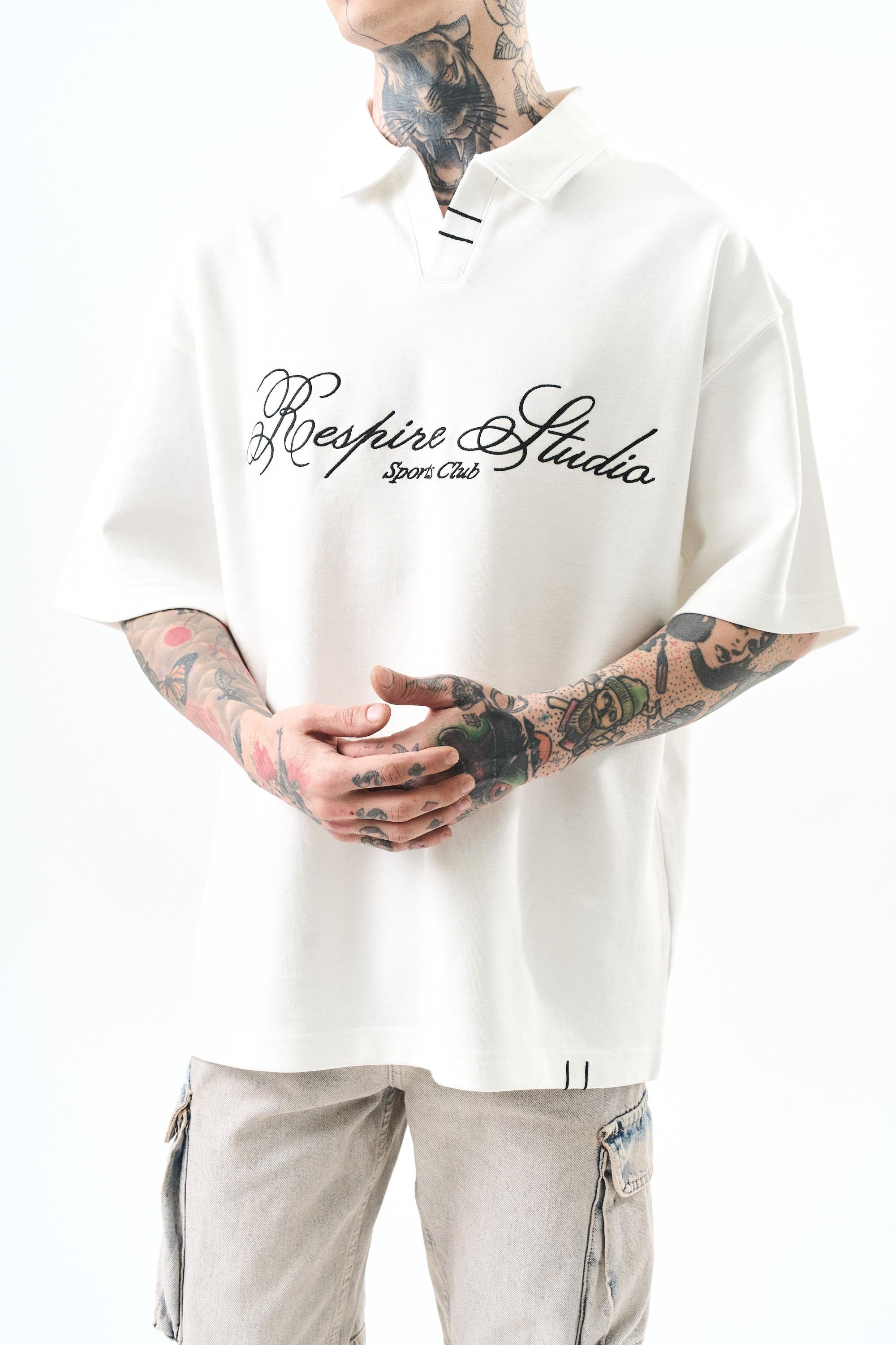 Erkek Polo Yaka Oversize T-Shirt Ekru
