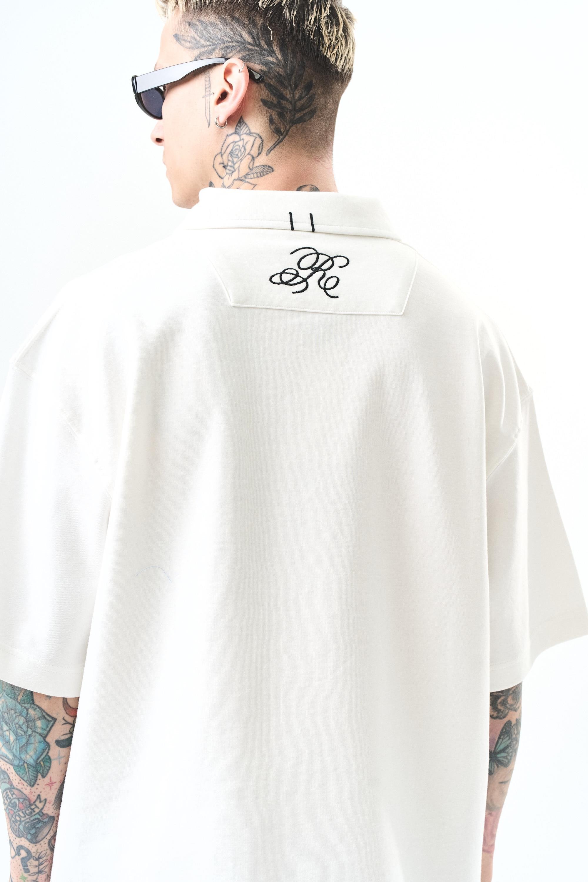 Erkek Polo Yaka Oversize T-Shirt Ekru