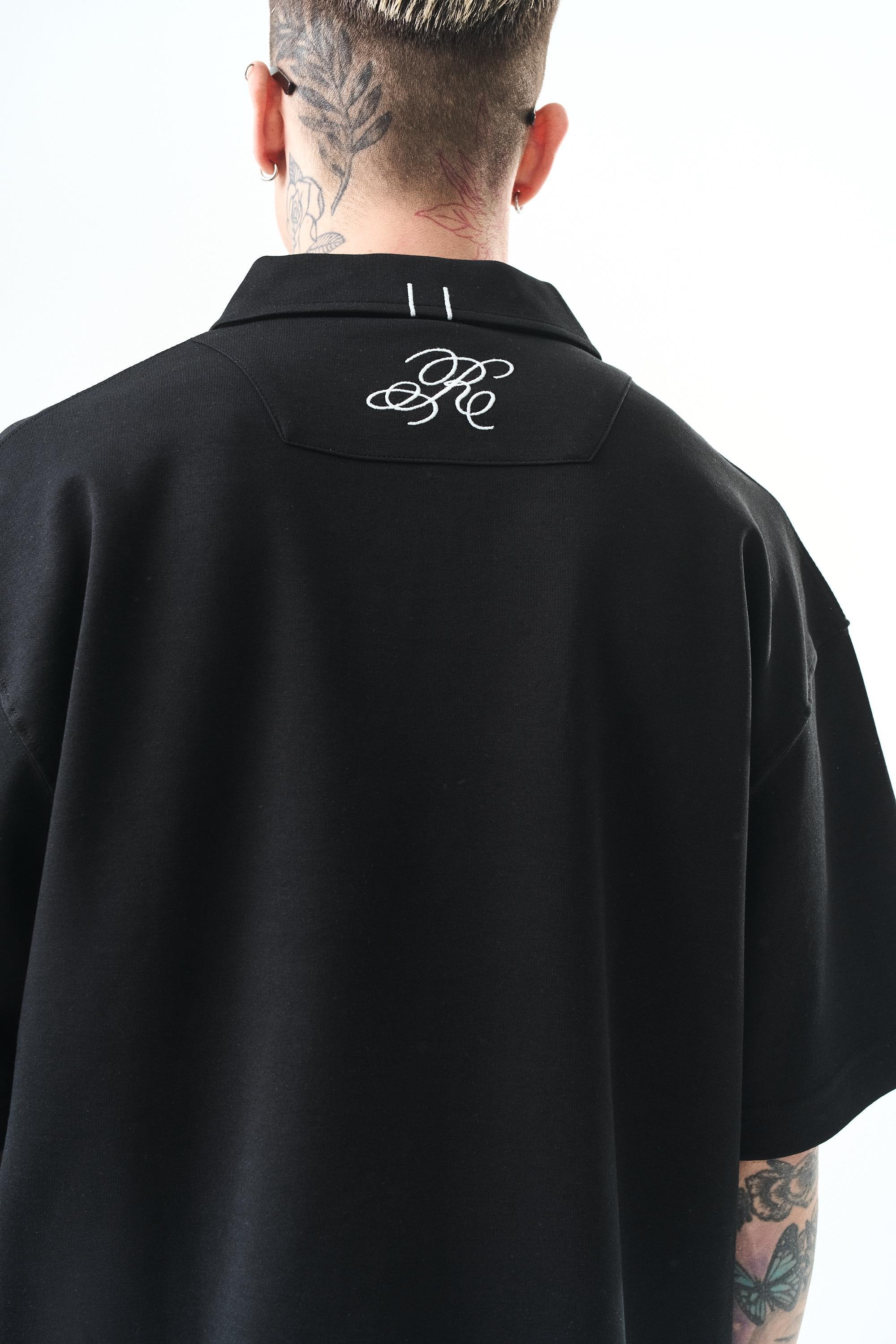 Erkek Polo Yaka Oversize T-Shirt Siyah
