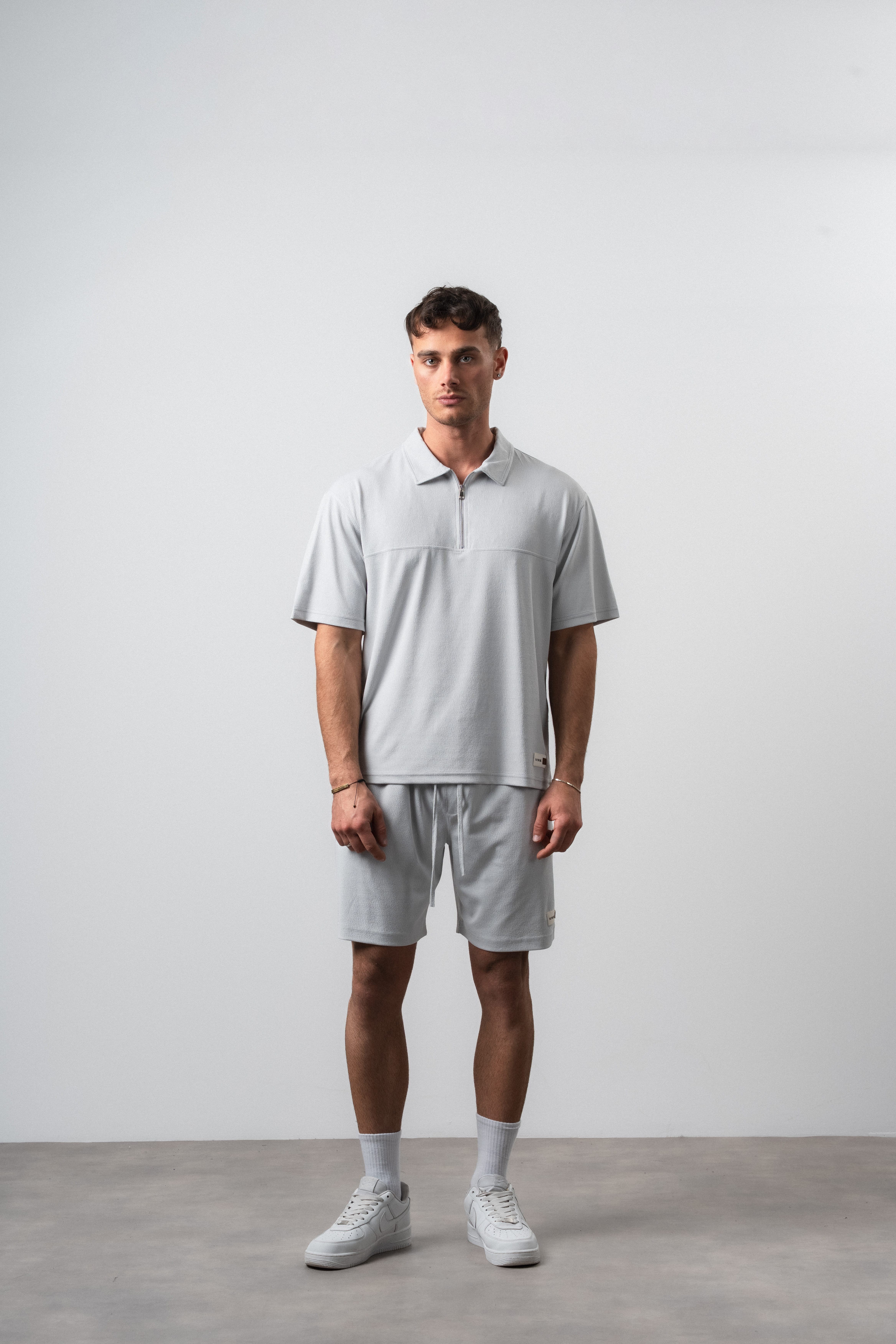 Erkek Polo Yaka Regular Fit T-Shirt Şort Takım Gri