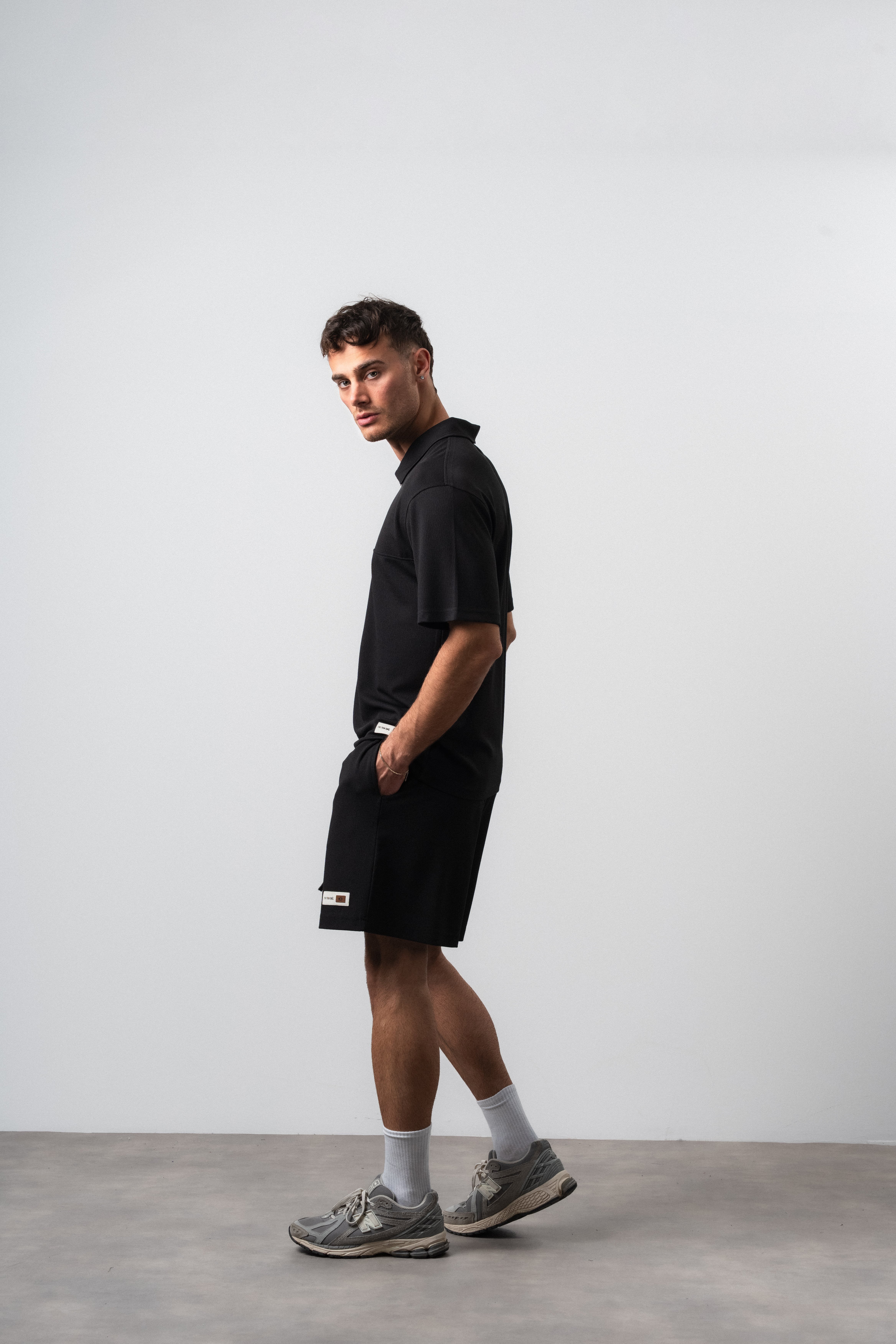 Erkek Polo Yaka Regular Fit T-Shirt Şort Takım Siyah