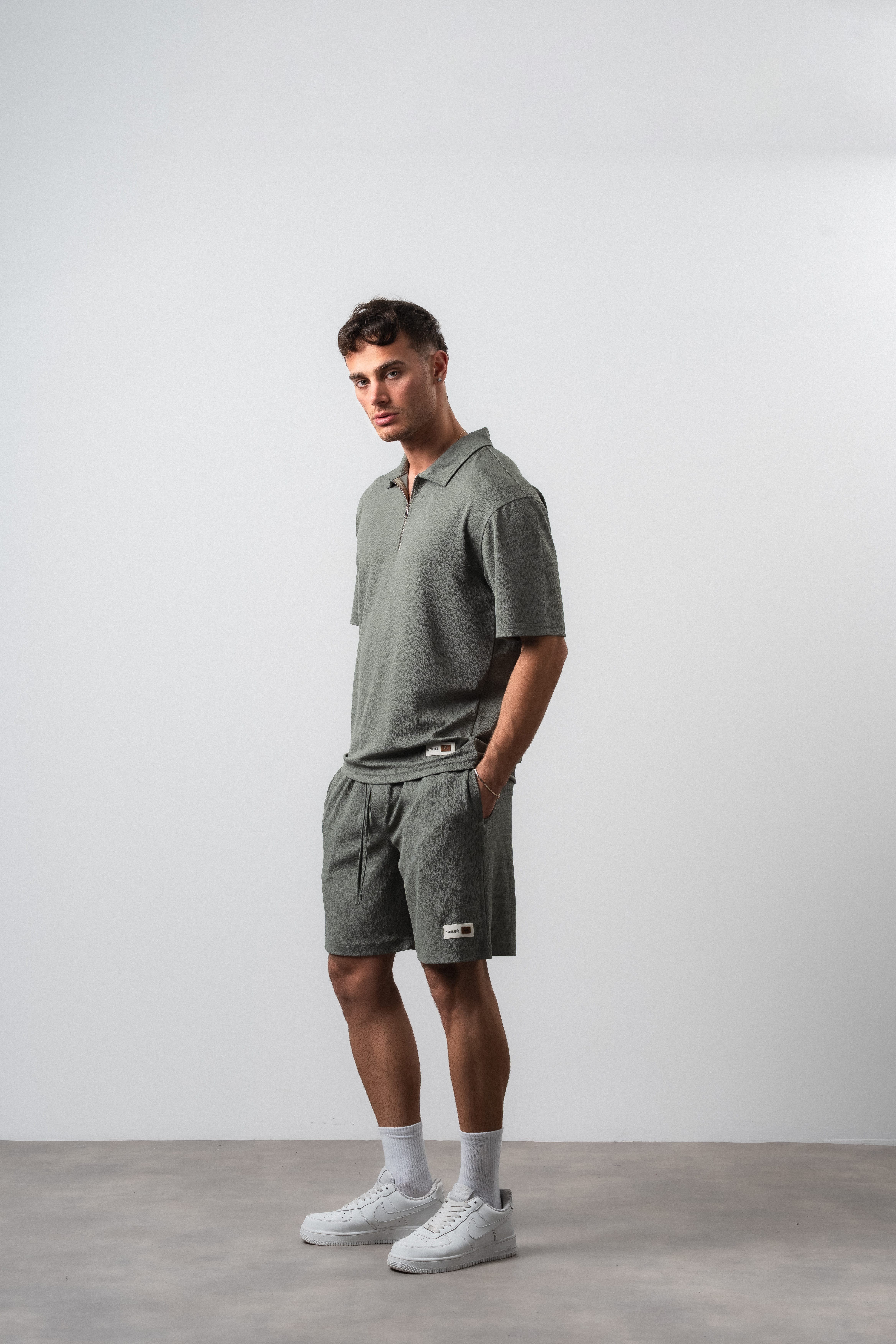 Erkek Polo Yaka Regular Fit T-Shirt Şort Takım Haki