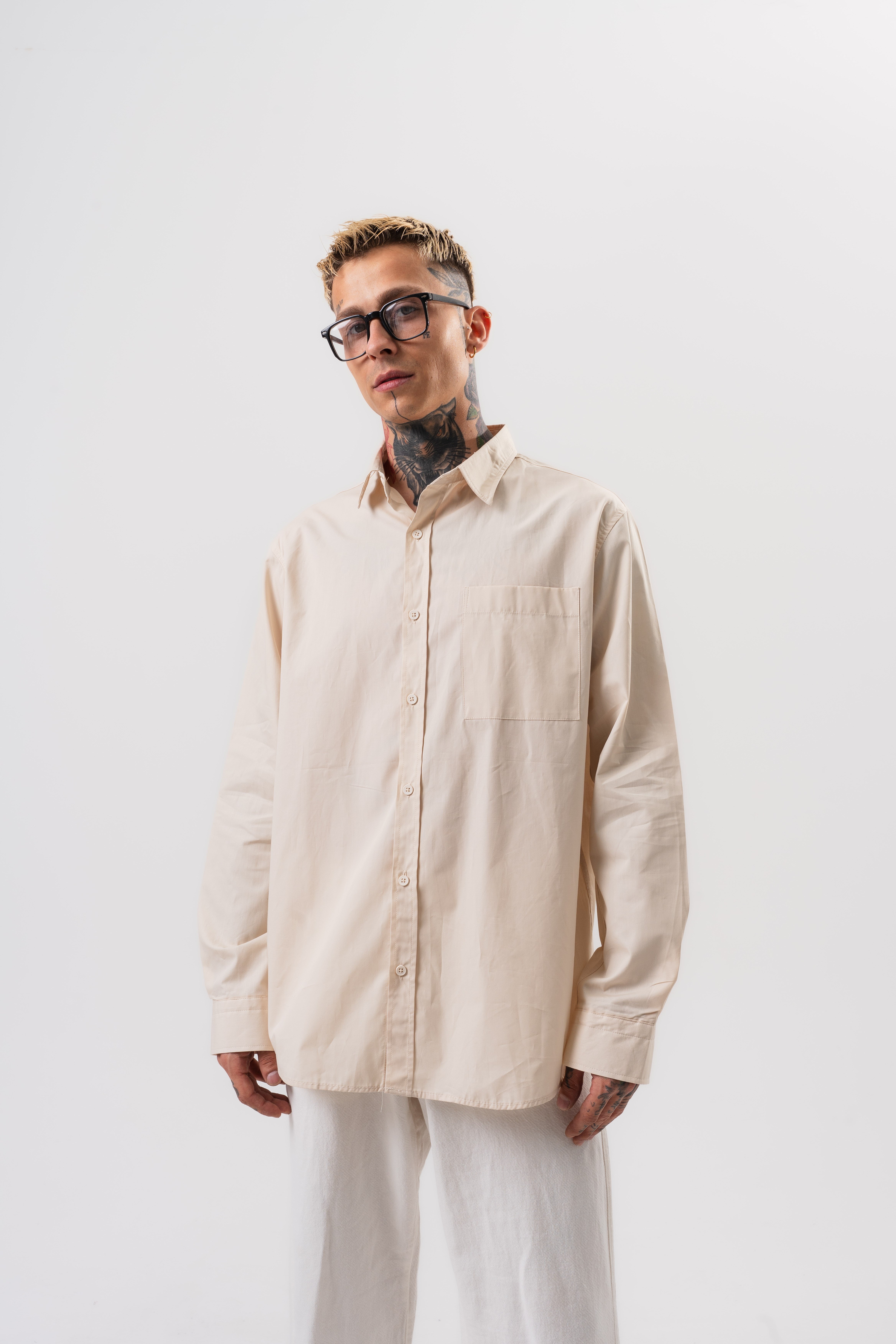 Erkek Poplin Oversize Gömlek Bej