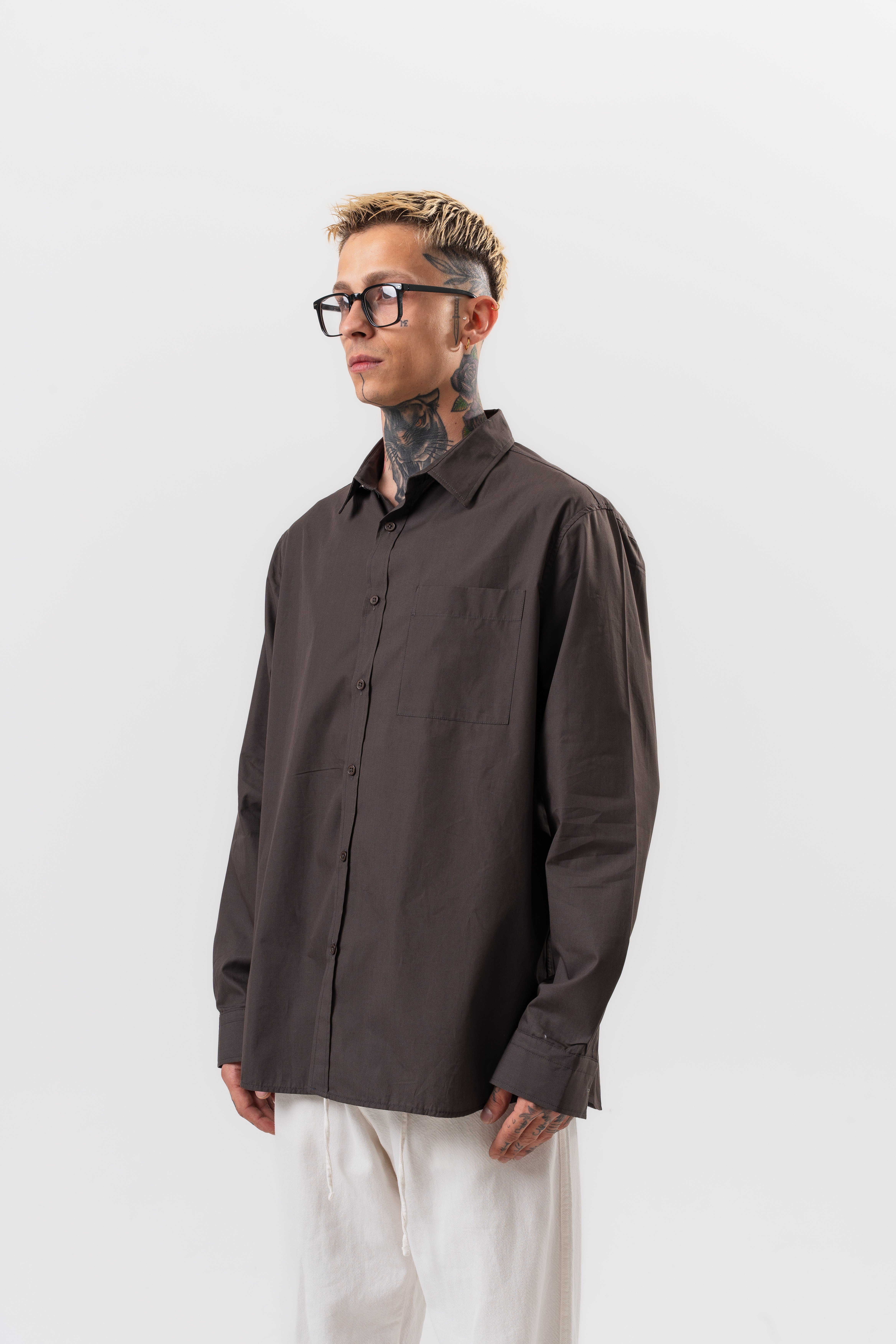 Erkek Poplin Oversize Gömlek Füme