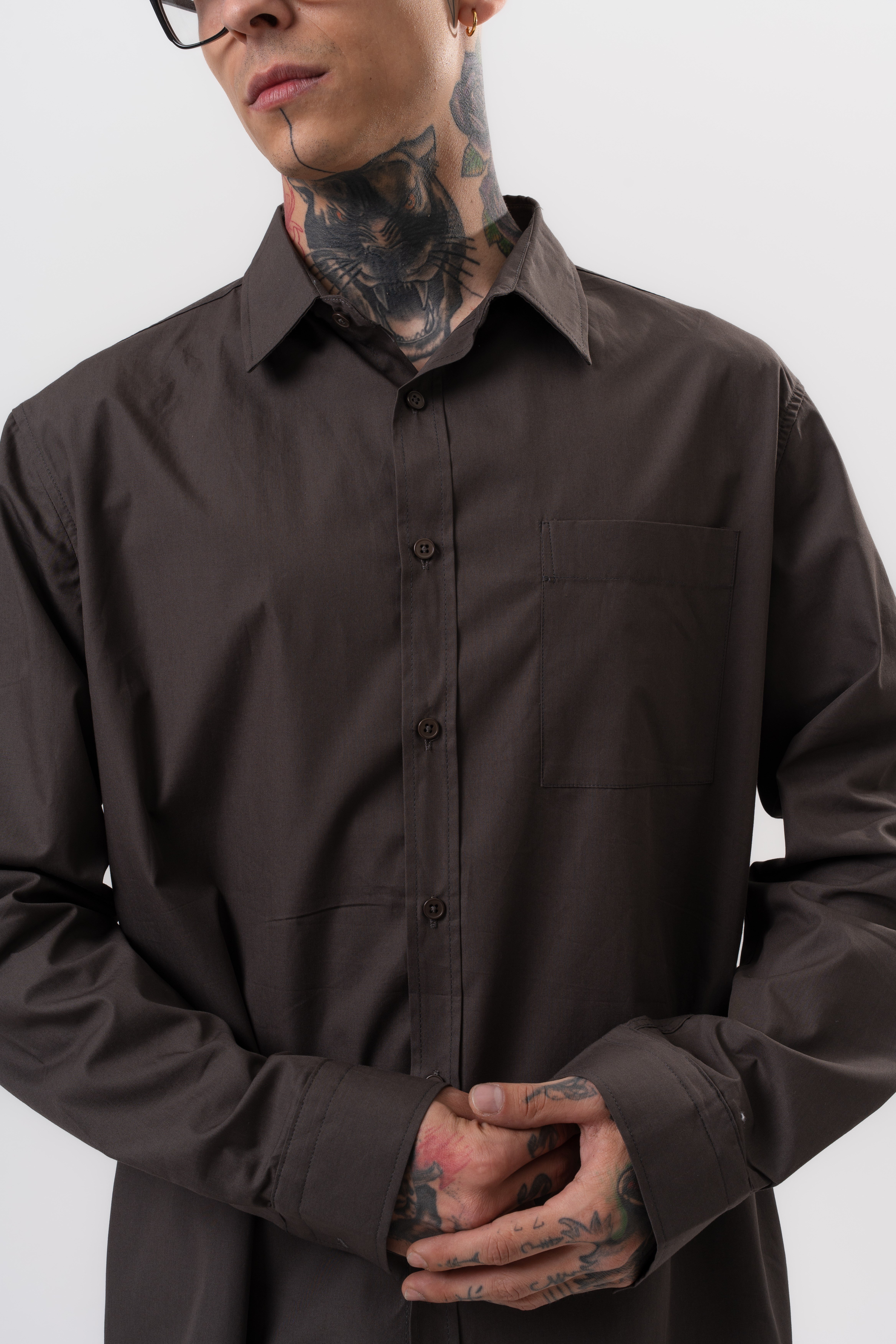 Erkek Poplin Oversize Gömlek Füme