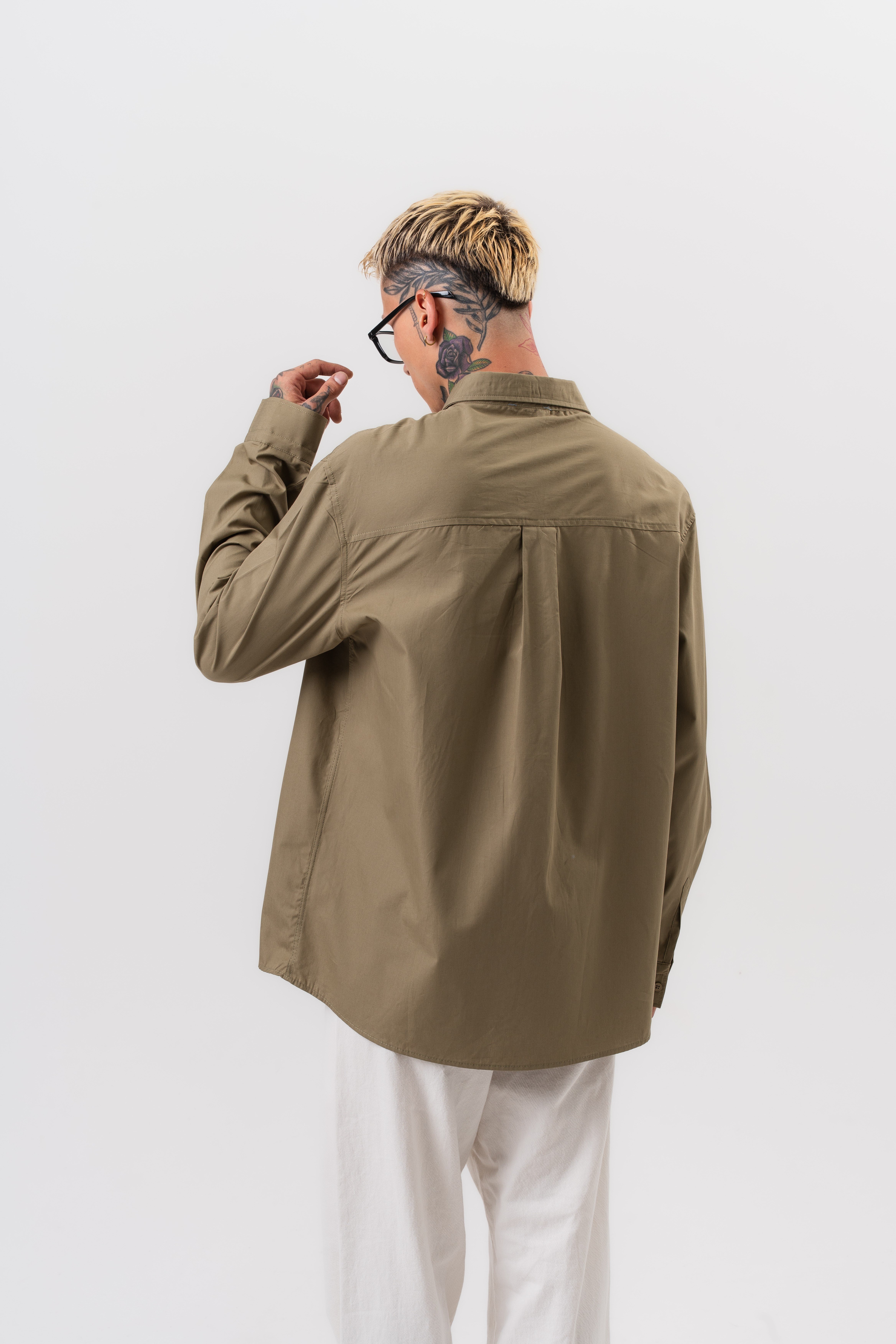 Erkek Poplin Oversize Gömlek Haki