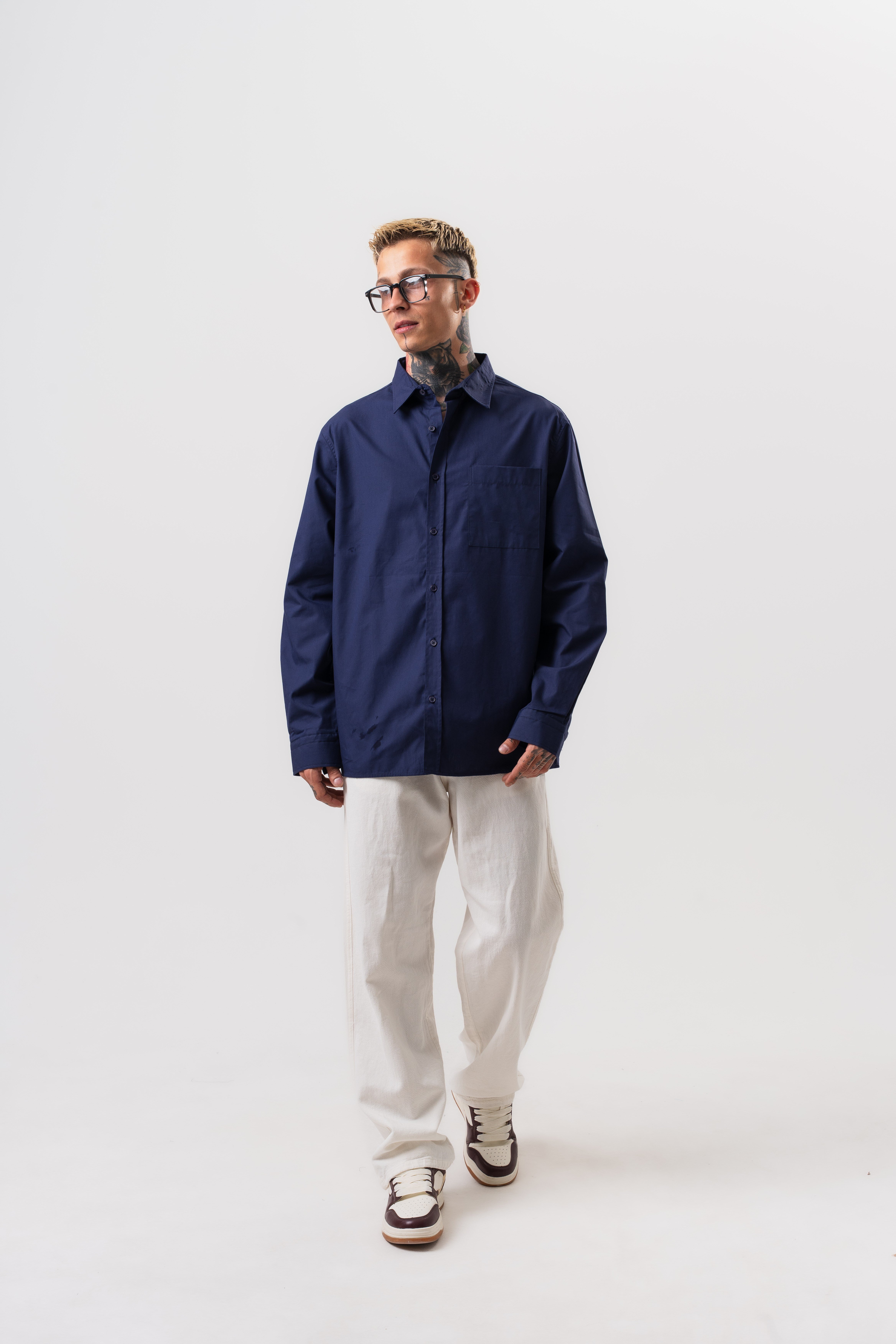 Erkek Poplin Oversize Gömlek Lacivert