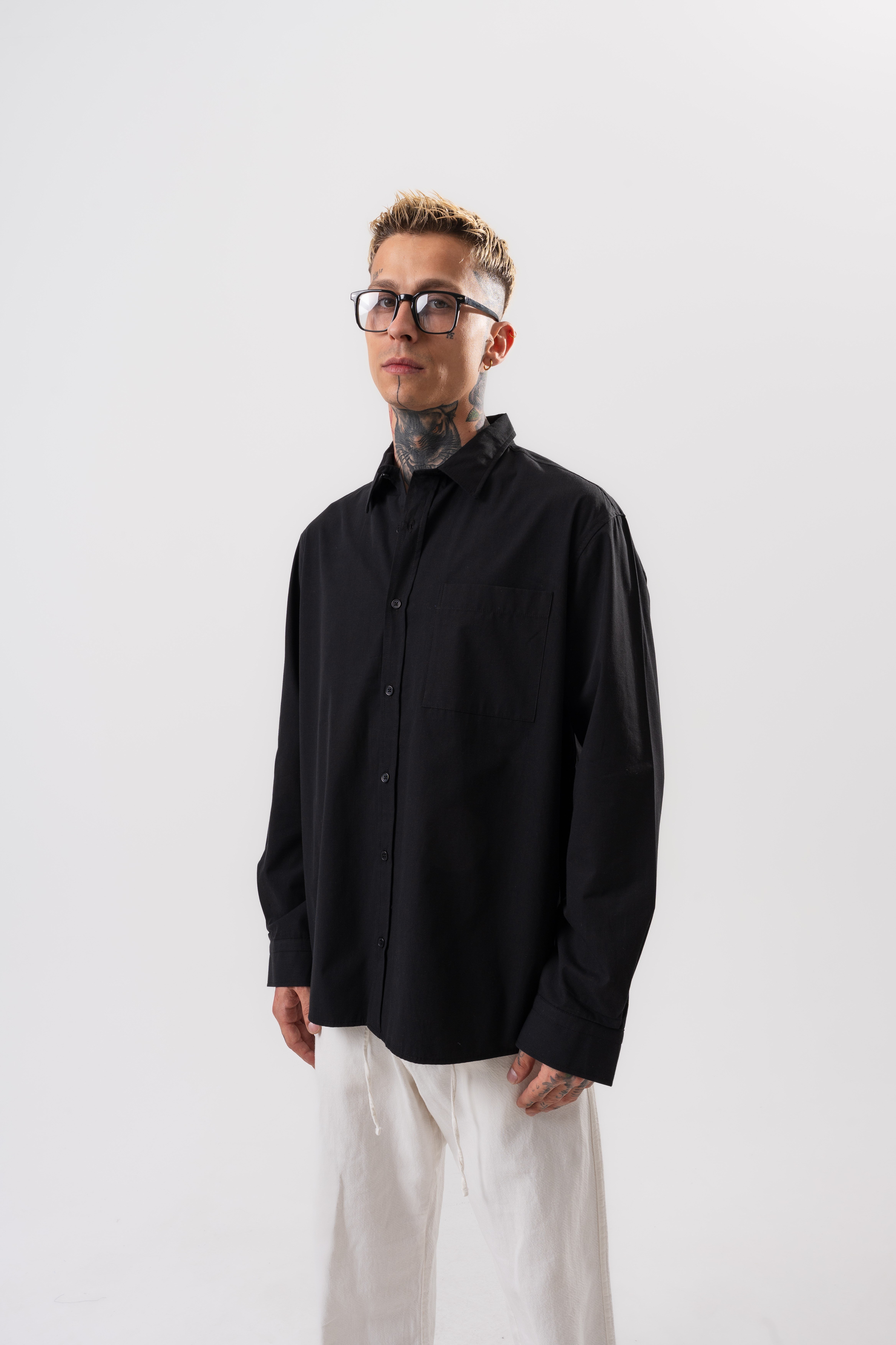 Erkek Poplin Oversize Gömlek Siyah