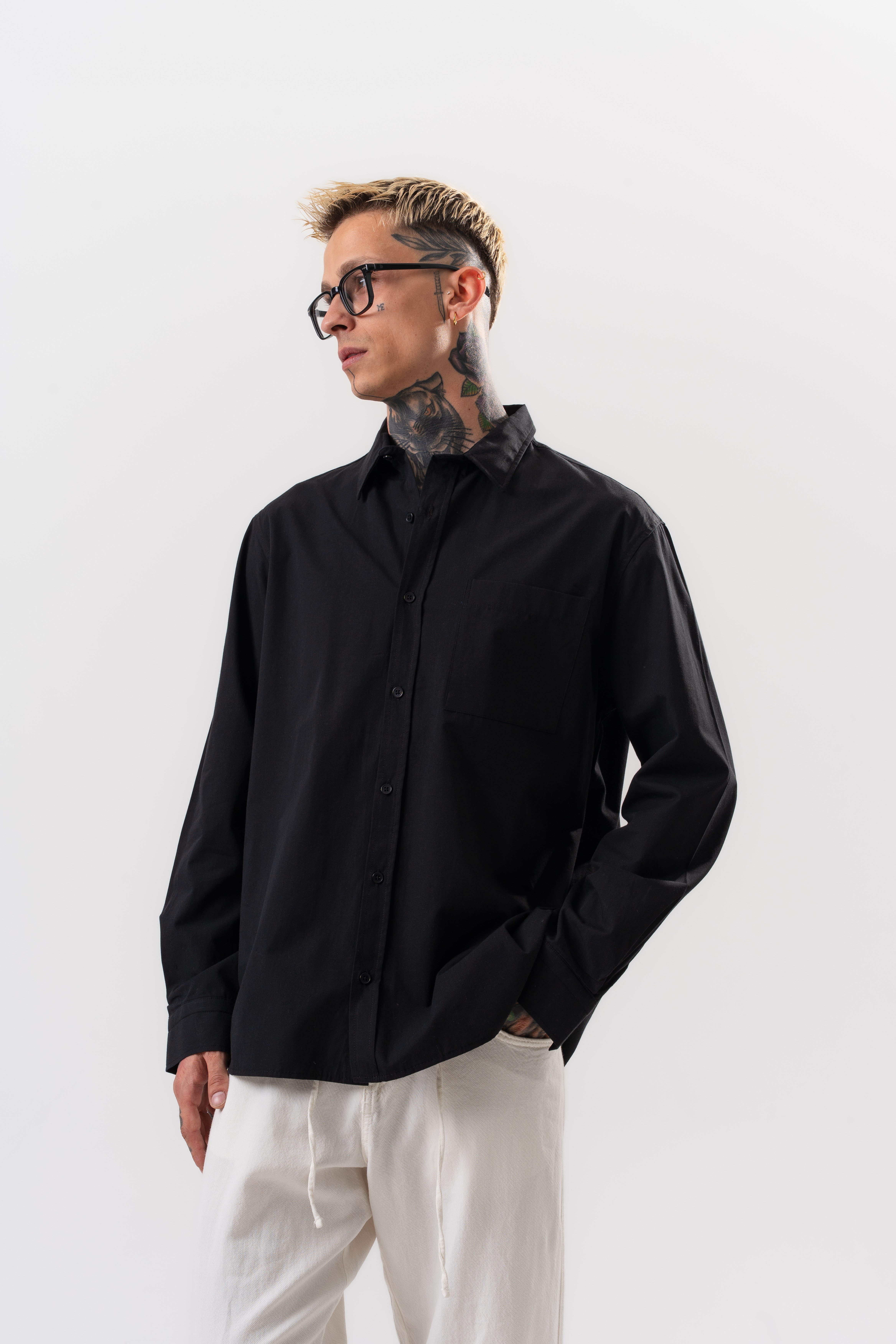Erkek Poplin Oversize Gömlek Siyah
