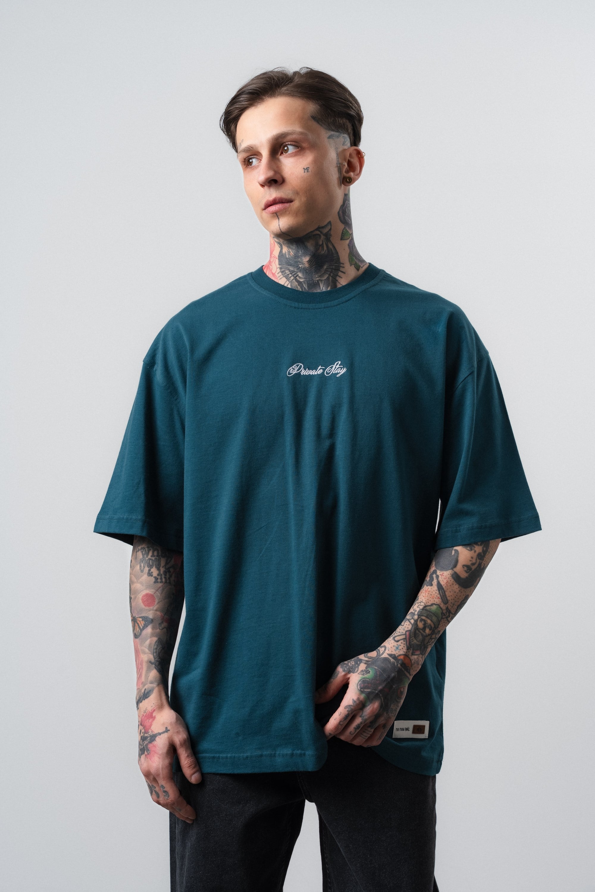 Erkek Private Baskılı Oversize T-Shirt Zümrüt