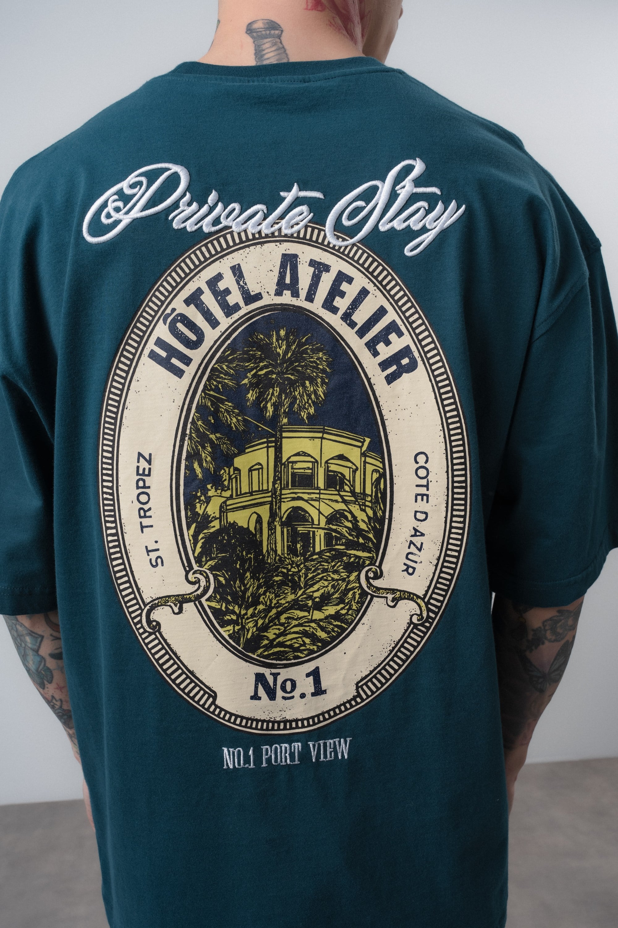 Erkek Private Baskılı Oversize T-Shirt Zümrüt