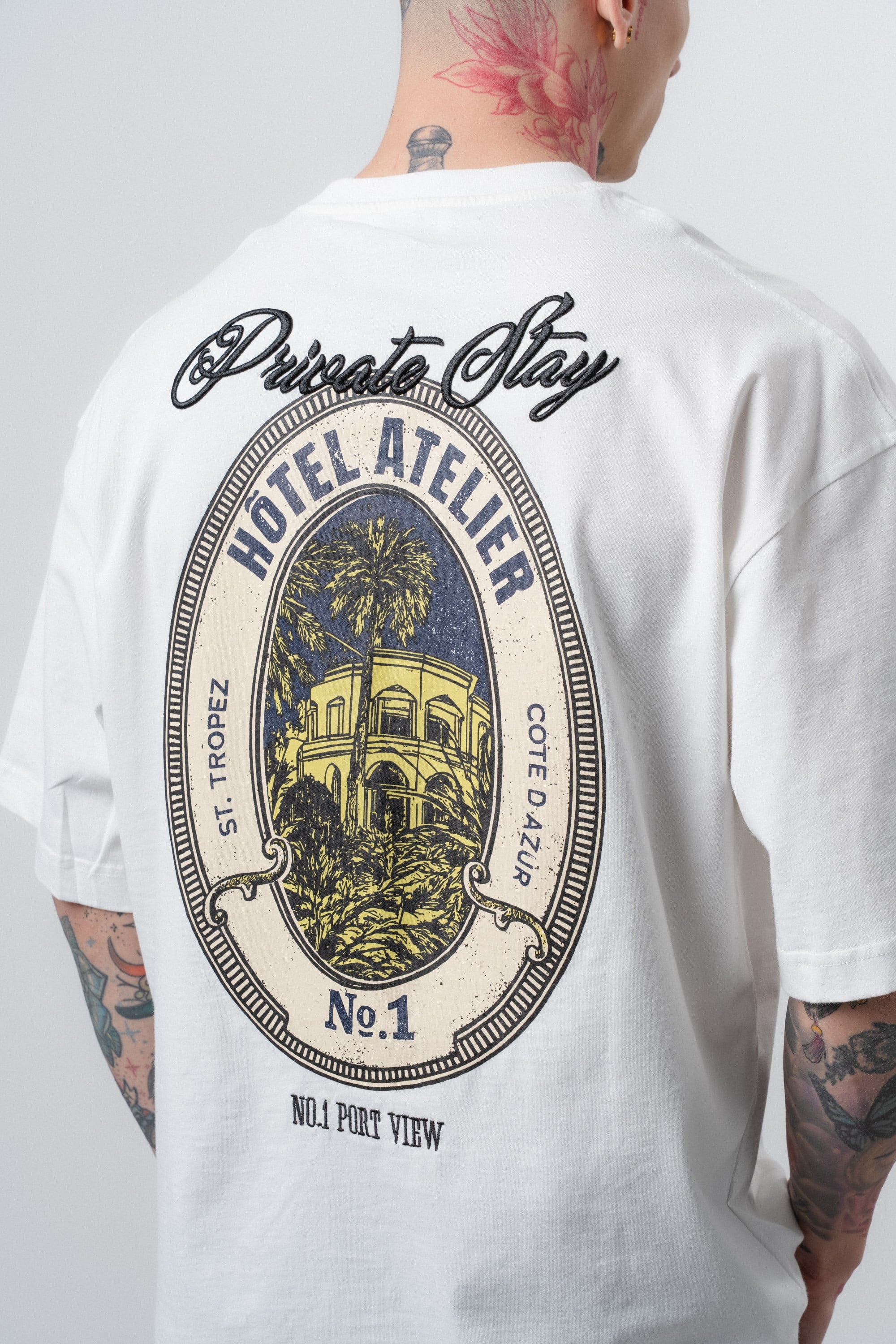 Erkek Private Baskılı Oversize T-Shirt Ekru