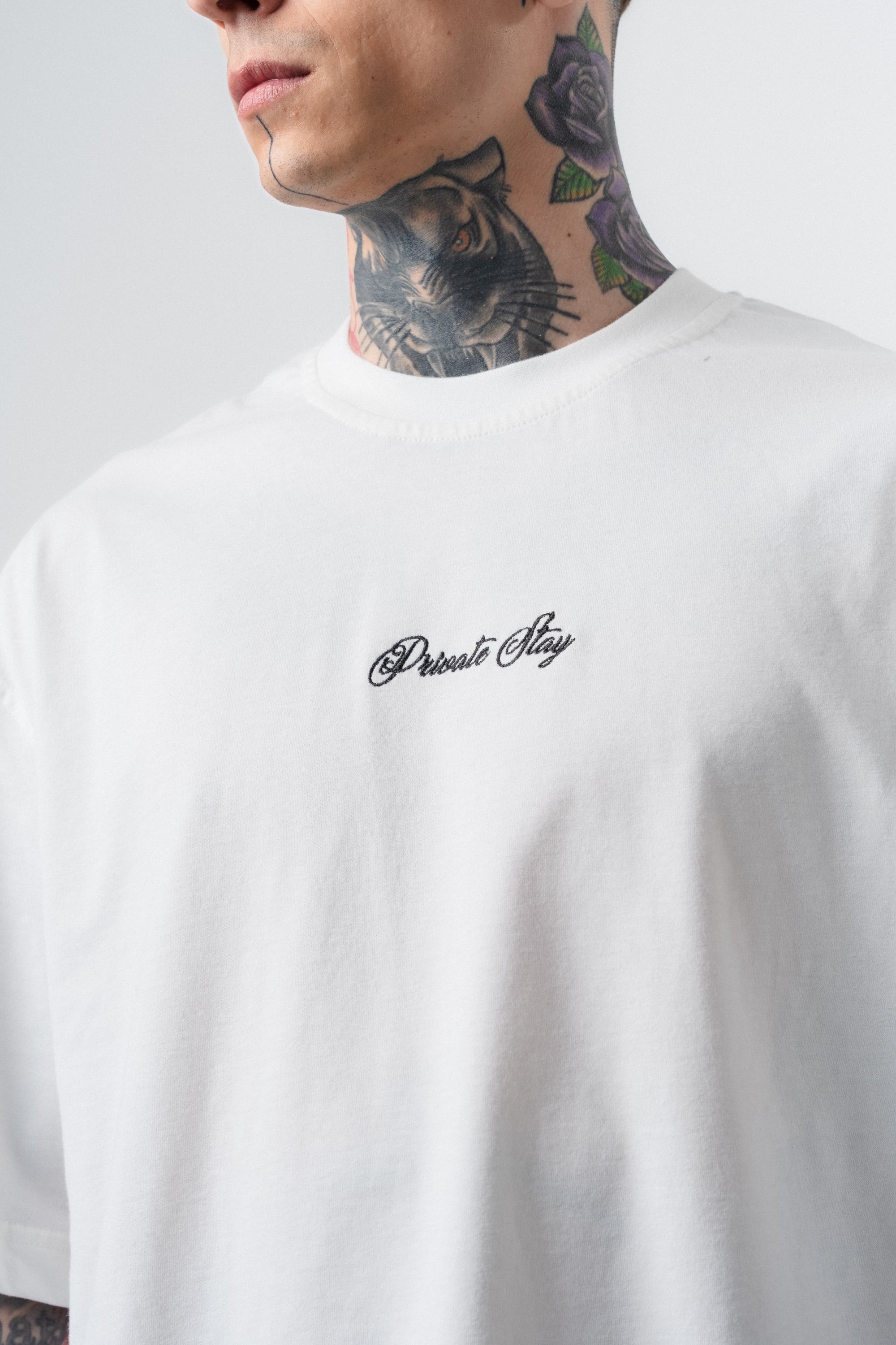 Erkek Private Baskılı Oversize T-Shirt Ekru