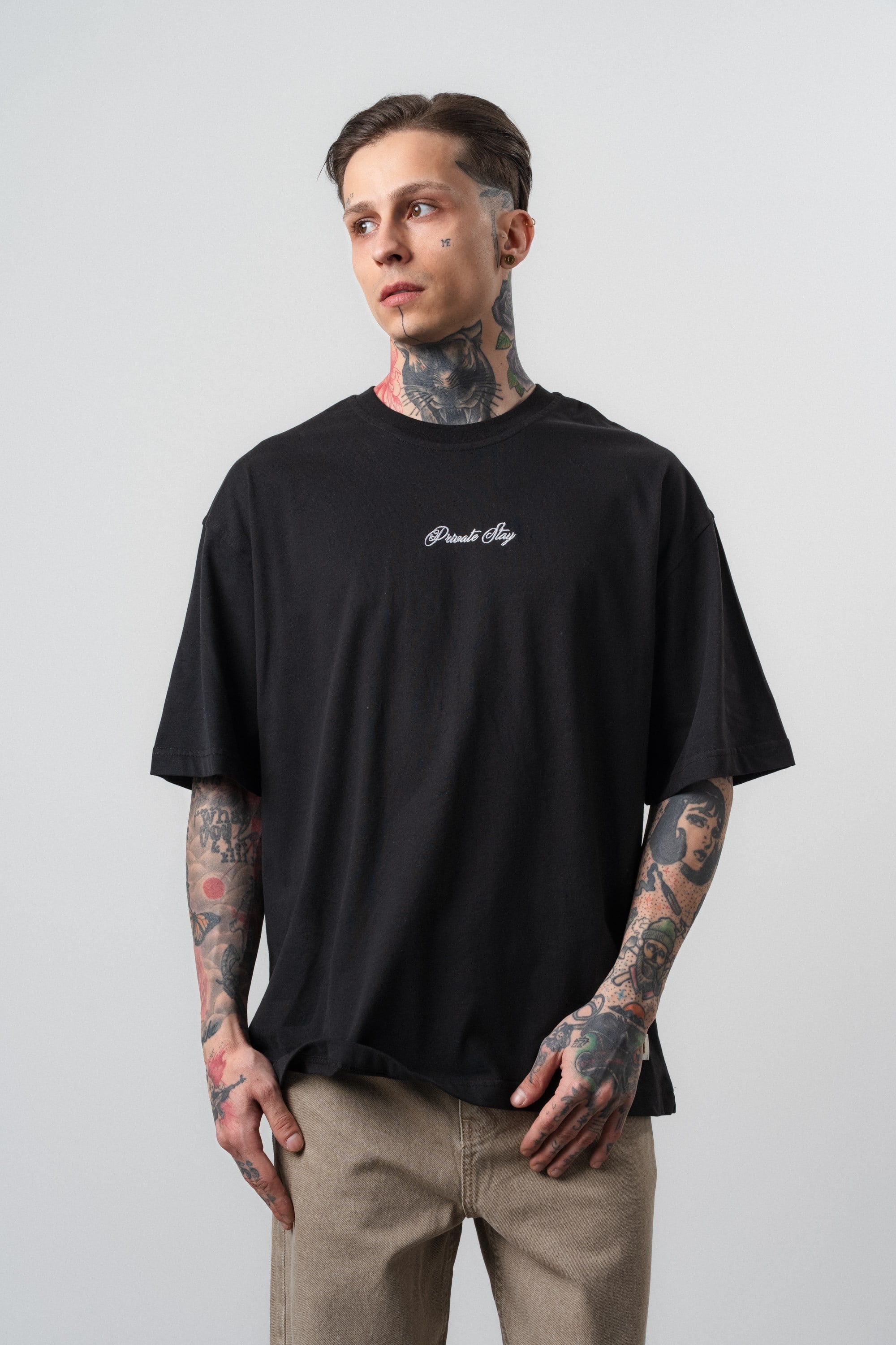 Erkek Private Baskılı Oversize T-Shirt Siyah