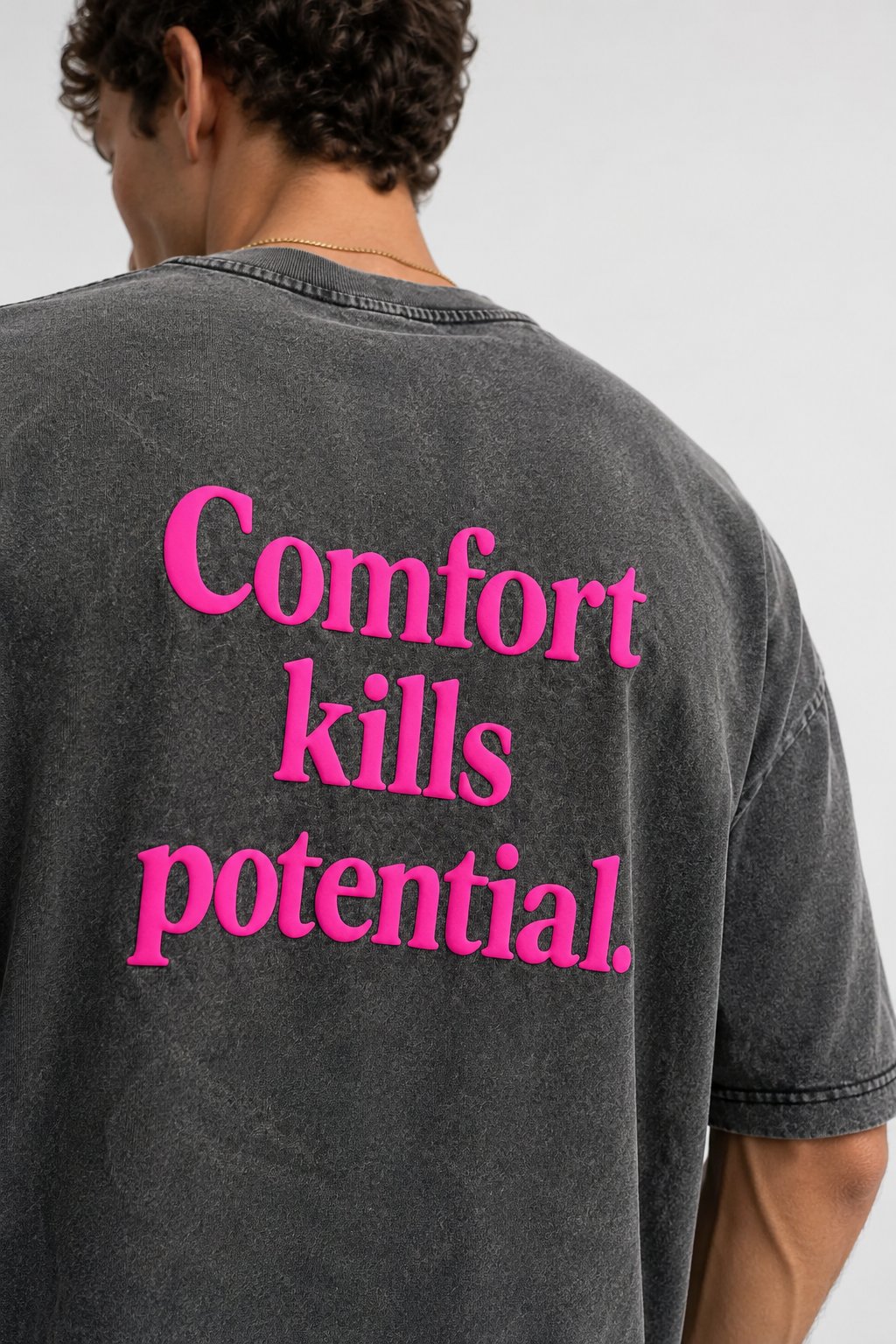 Erkek Puf Baskılı Yıkamalı Oversize T-Shirt Siyah