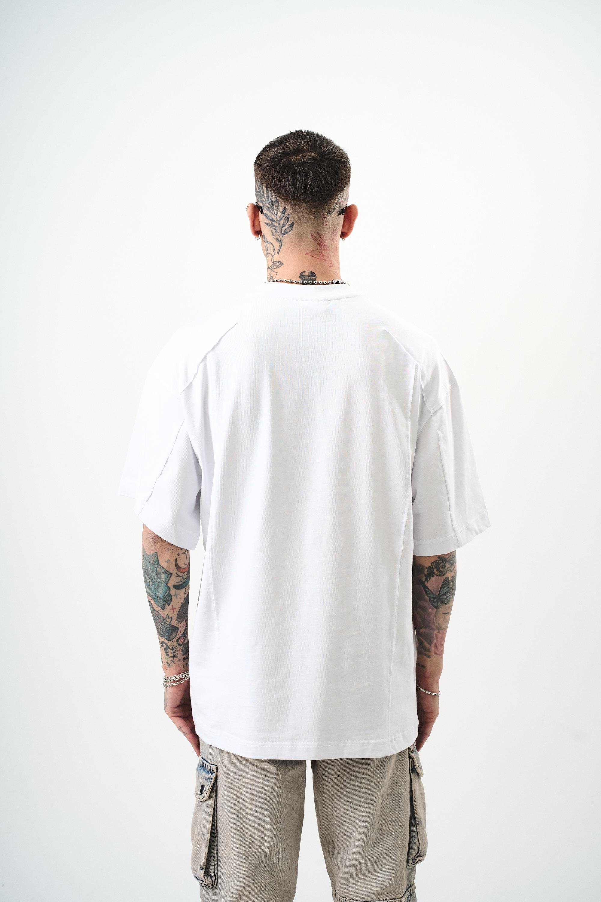 Erkek R Baskılı Oversize T-Shirt Beyaz