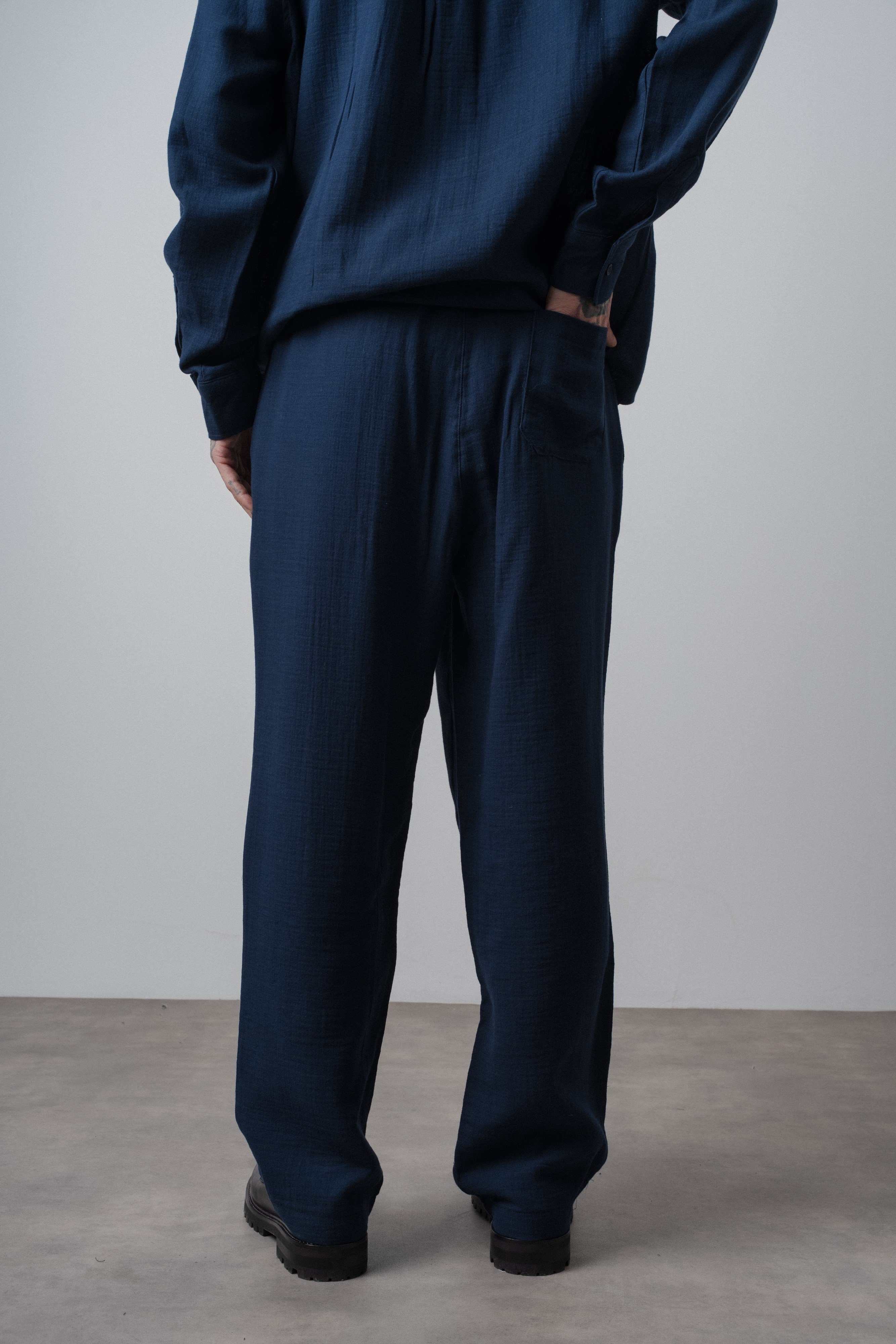 Erkek R Nakışlı Müslin Baggy Pantolon Lacivert