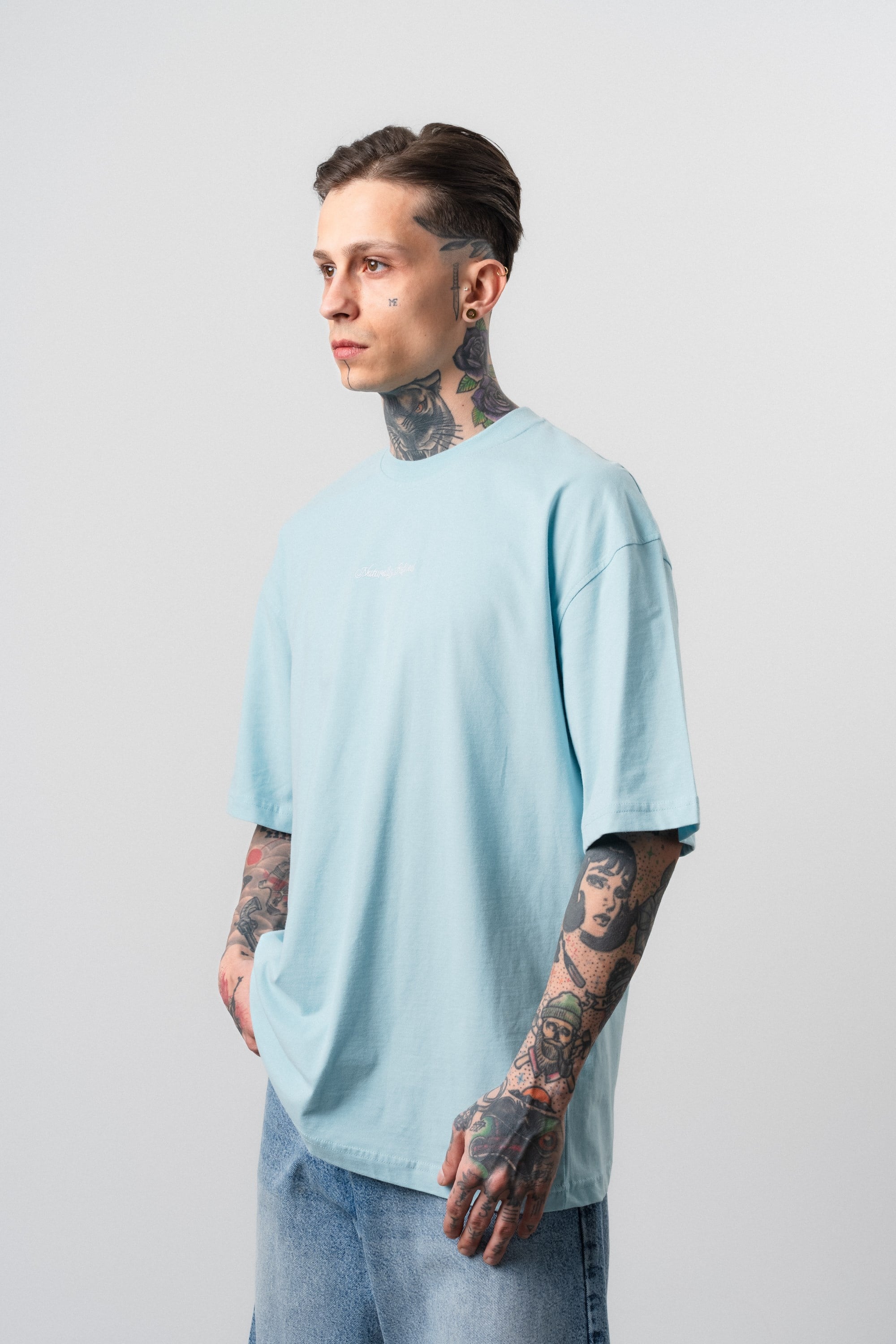 Erkek Refined Baskılı Oversize T-Shirt Bebe Mavi