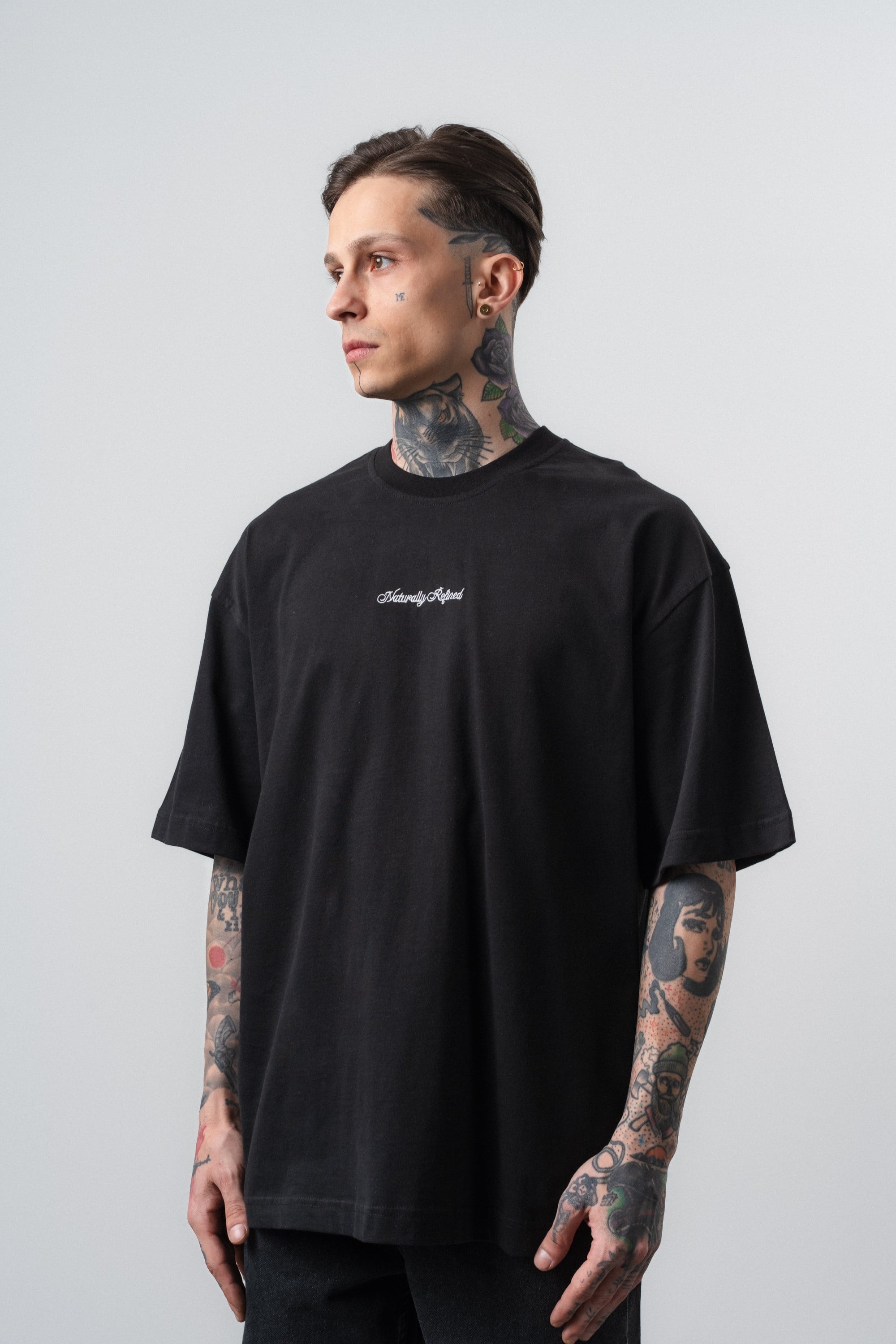 Erkek Refined Baskılı Oversize T-Shirt Siyah
