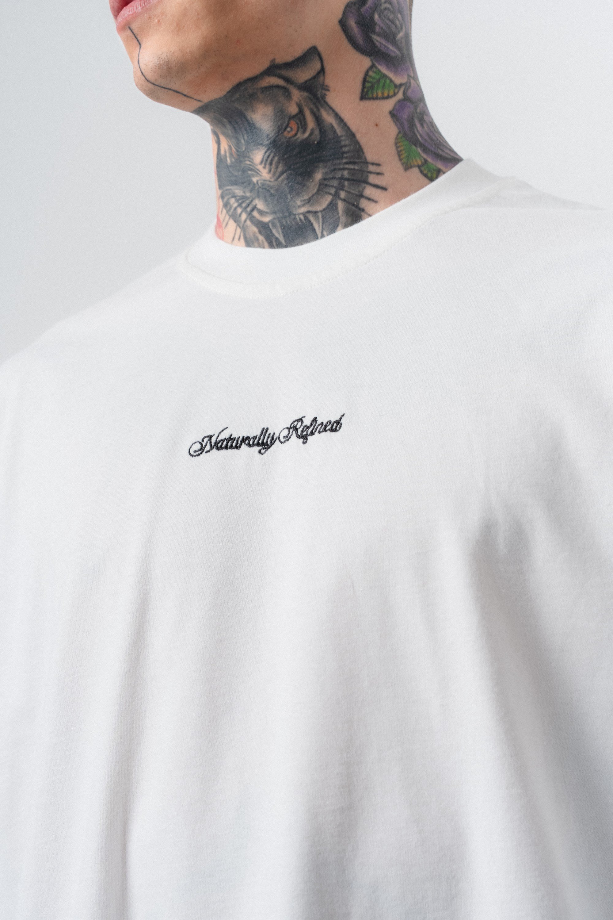 Erkek Refined Baskılı Oversize T-Shirt Ekru