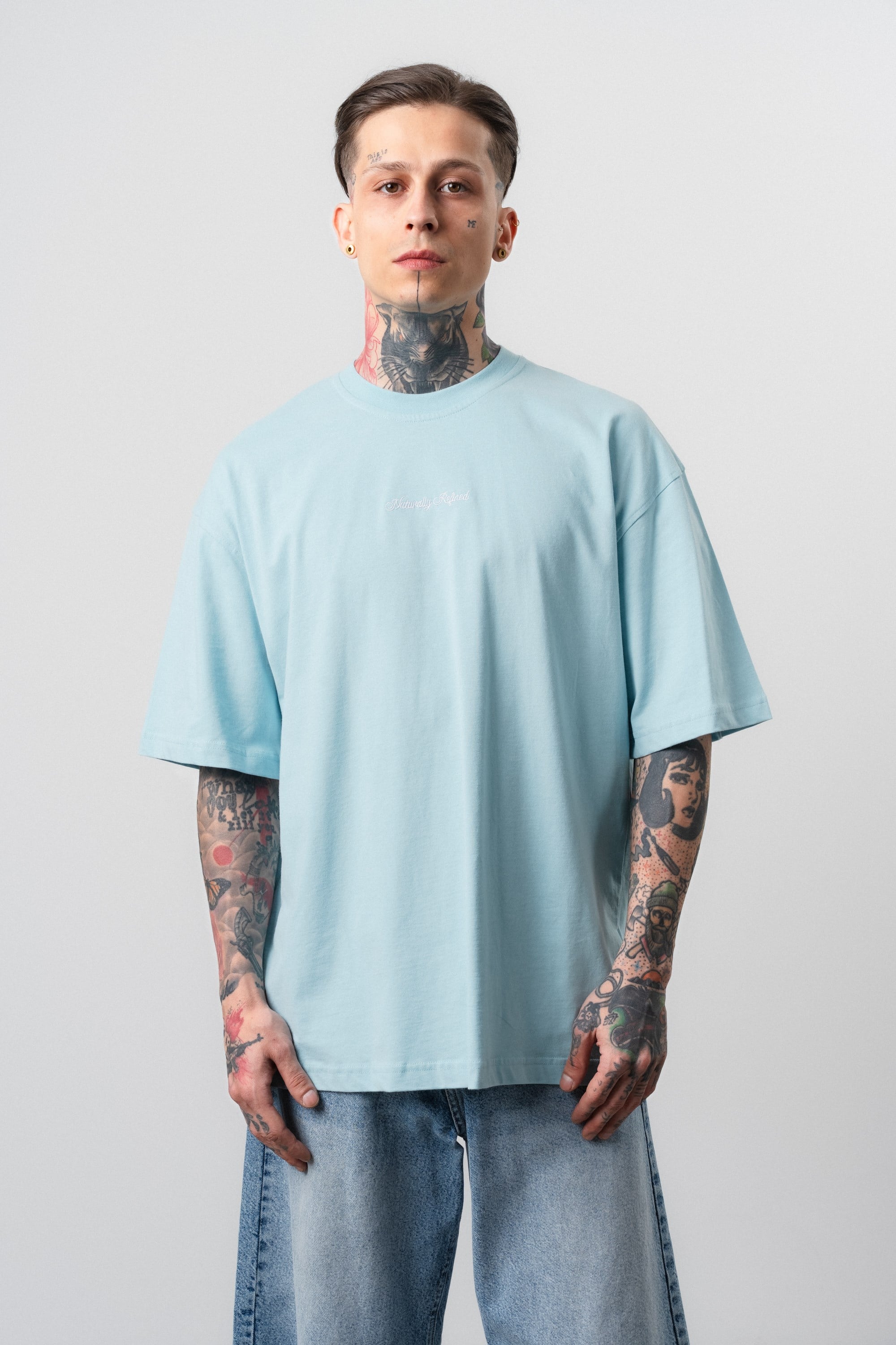 Erkek Refined Baskılı Oversize T-Shirt Bebe Mavi