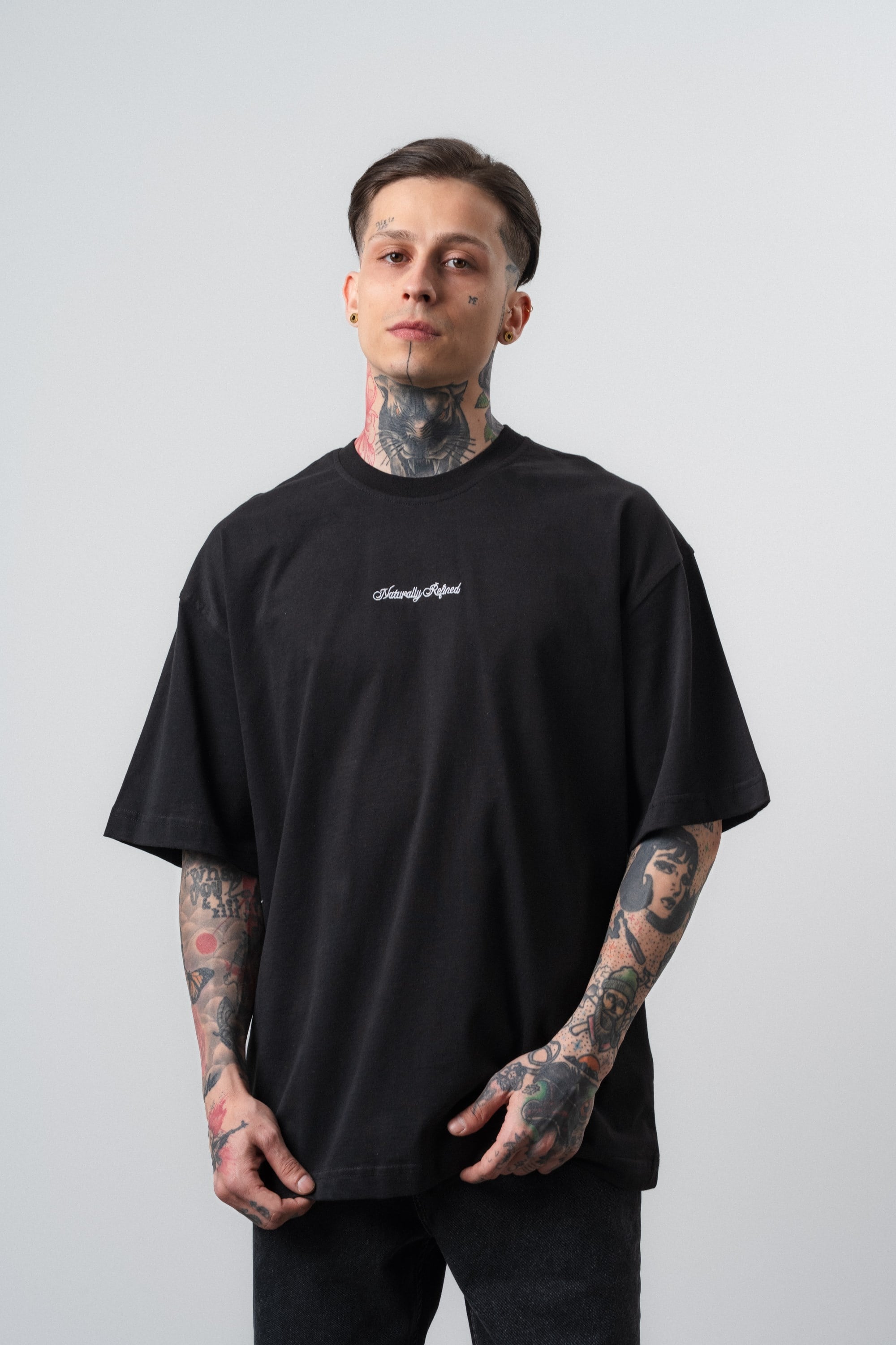 Erkek Refined Baskılı Oversize T-Shirt Siyah