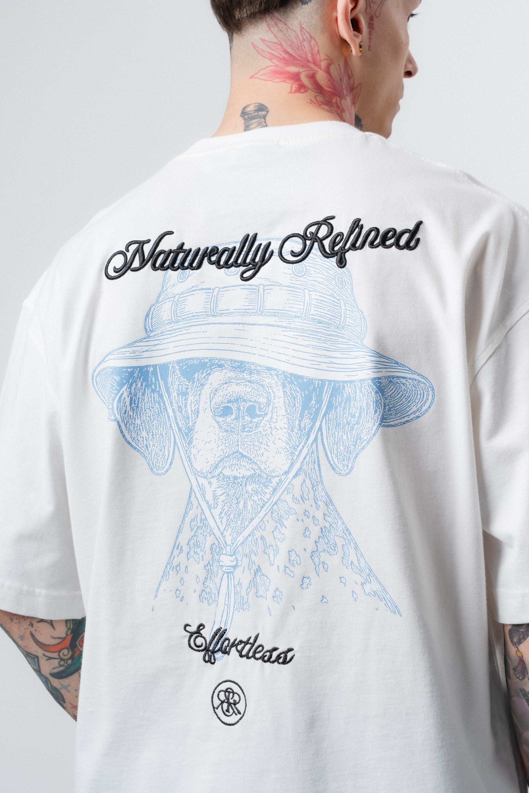 Erkek Refined Baskılı Oversize T-Shirt Ekru