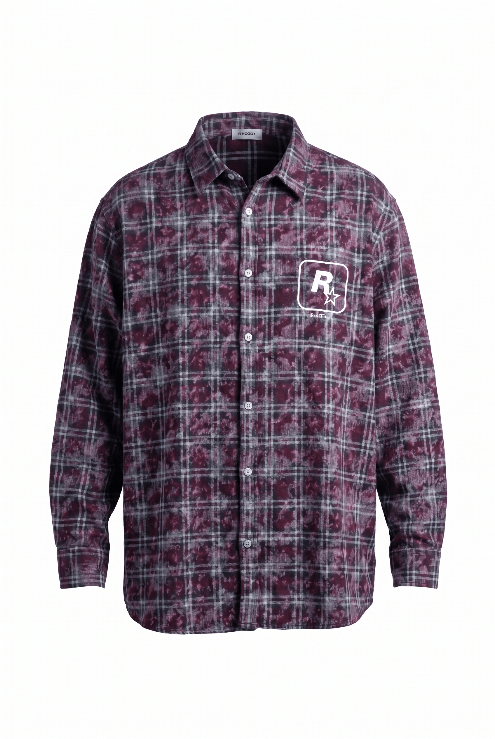 Erkek Res City Baskılı Oversize Gömlek Bordo