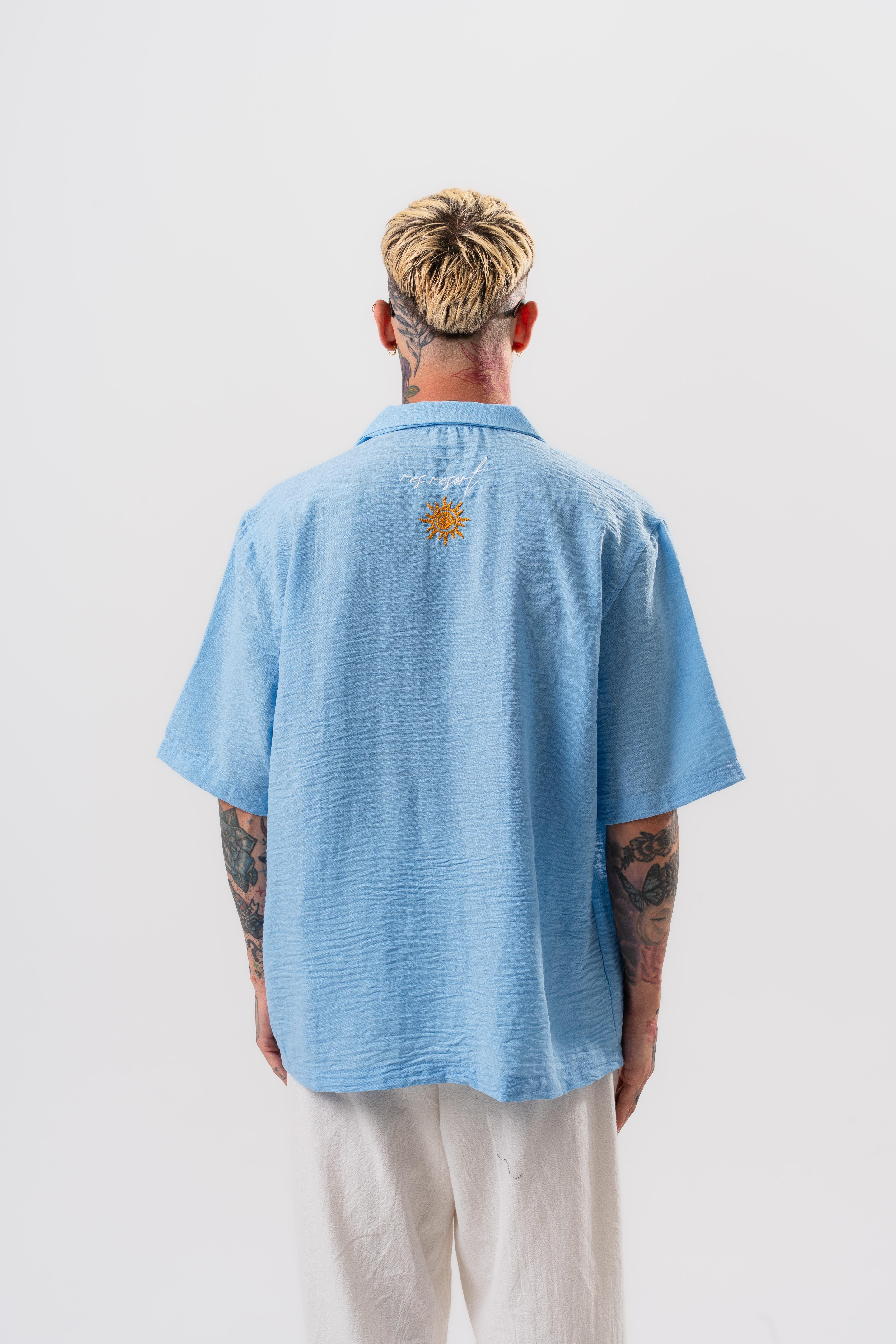 Erkek Res Resort Nakışlı Oversize Gömlek Bebe Mavi