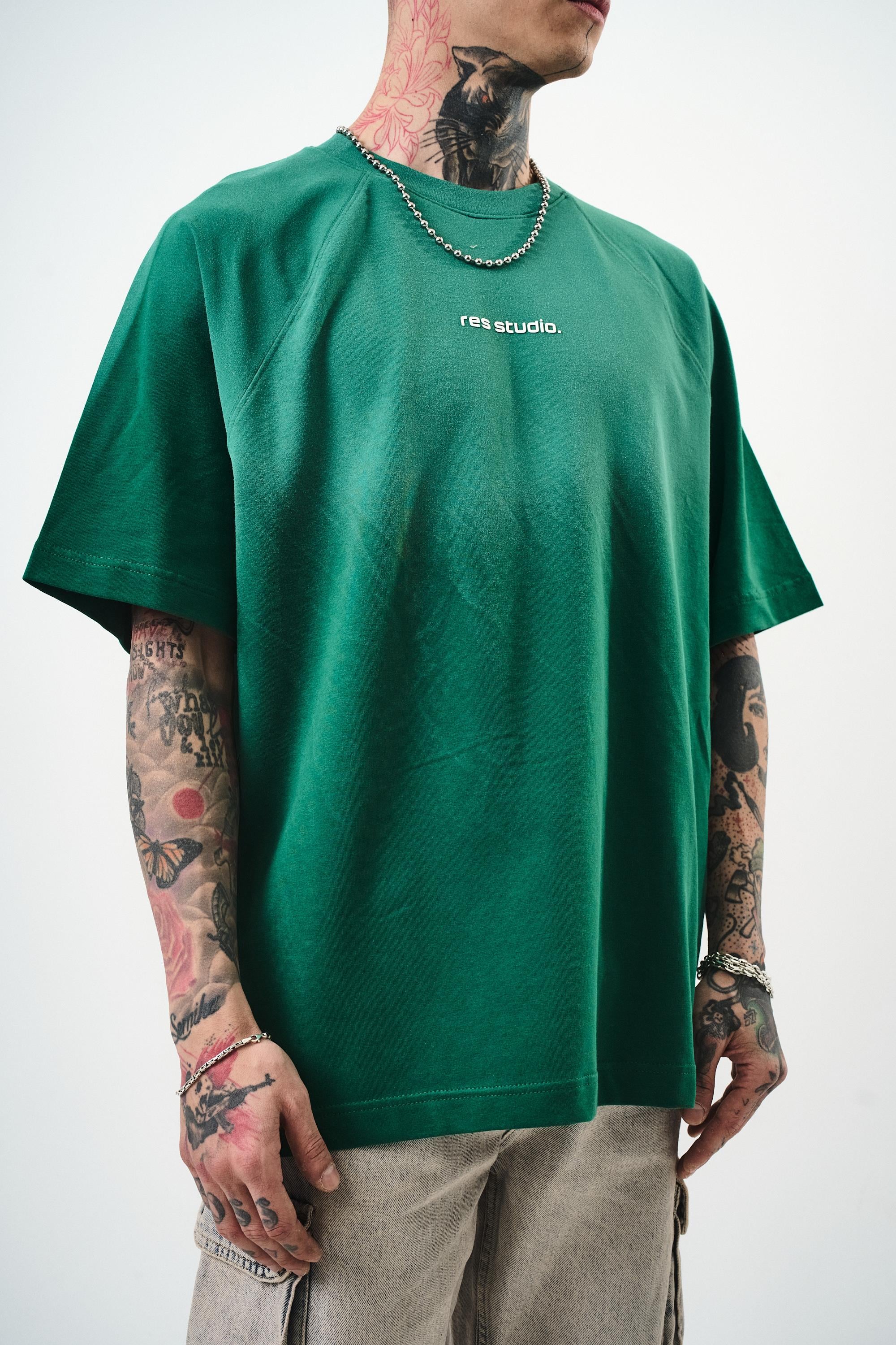 Erkek Res Studio Yazılı Oversize T-Shirt Nefti