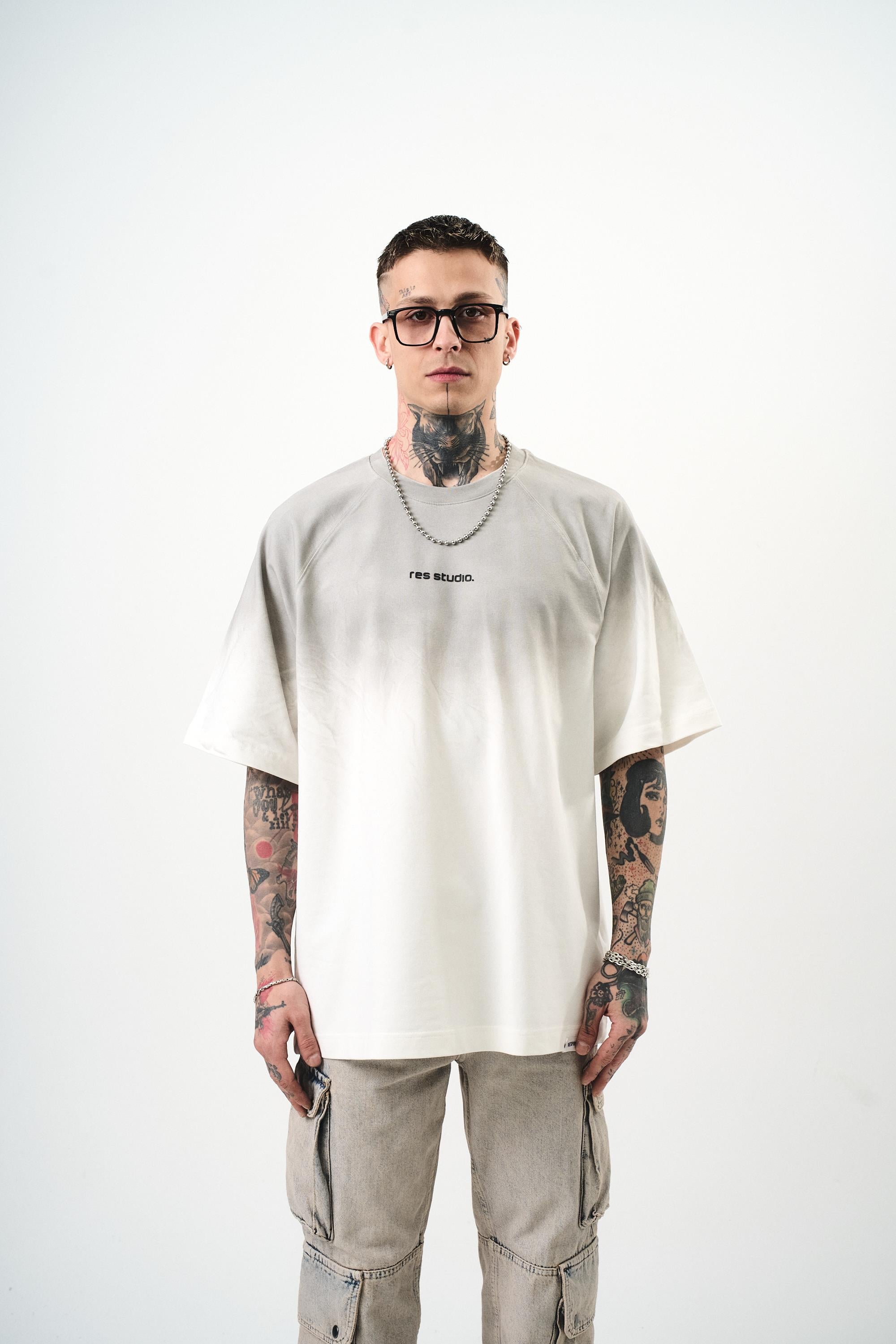 Erkek Res Studio Yazılı Oversize T-Shirt Ekru