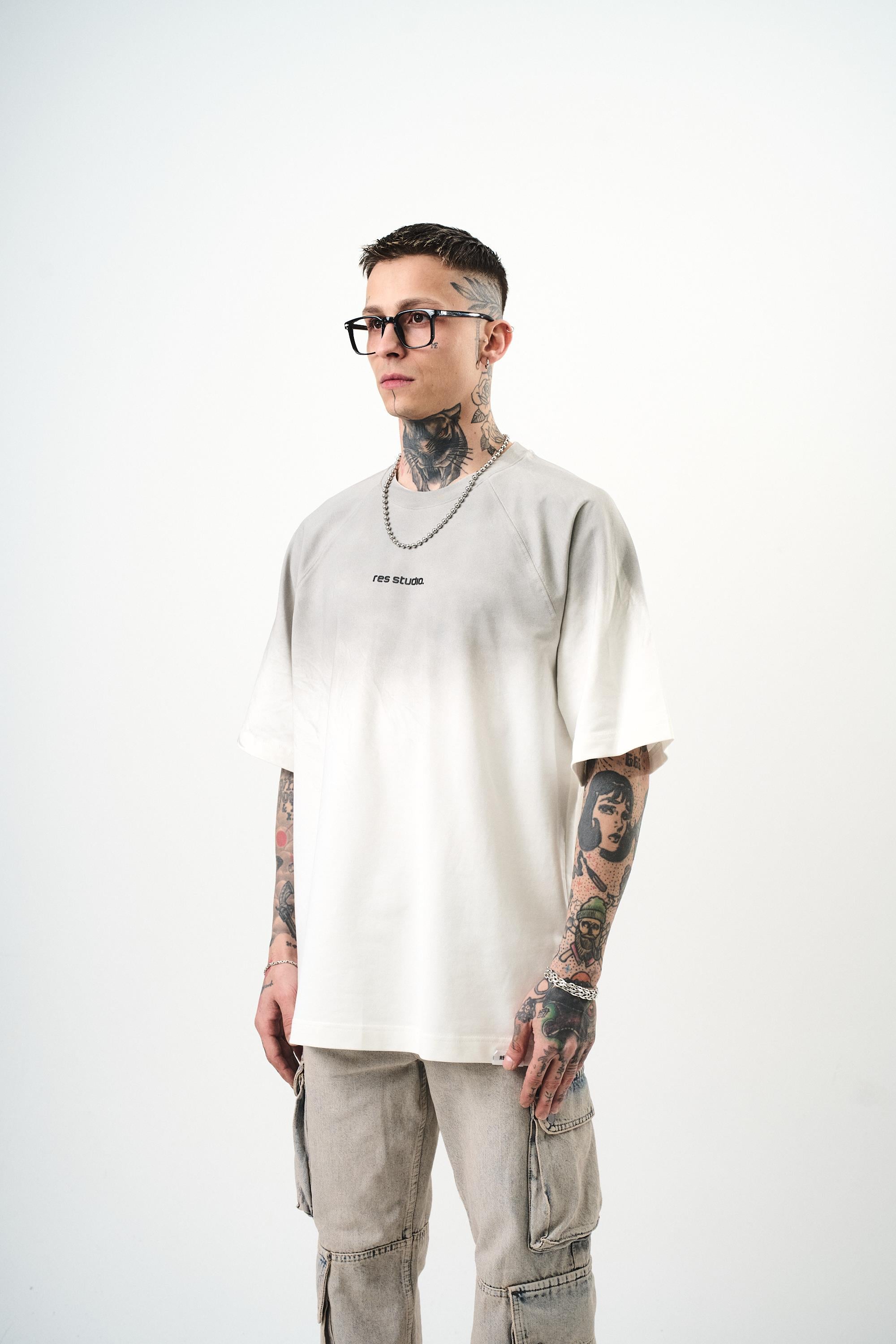Erkek Res Studio Yazılı Oversize T-Shirt Ekru