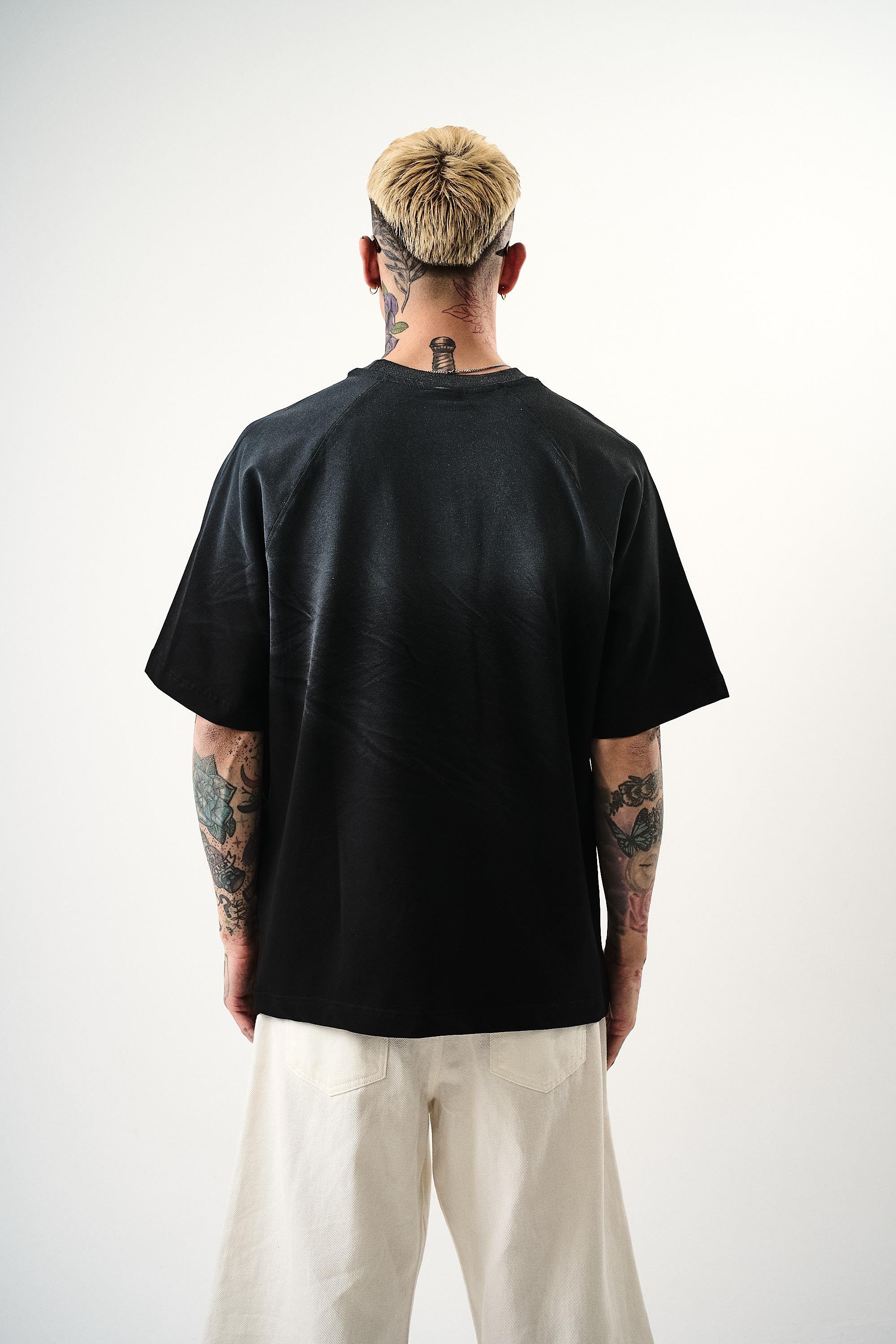 Erkek Res Studio Yazılı Oversize T-Shirt Siyah