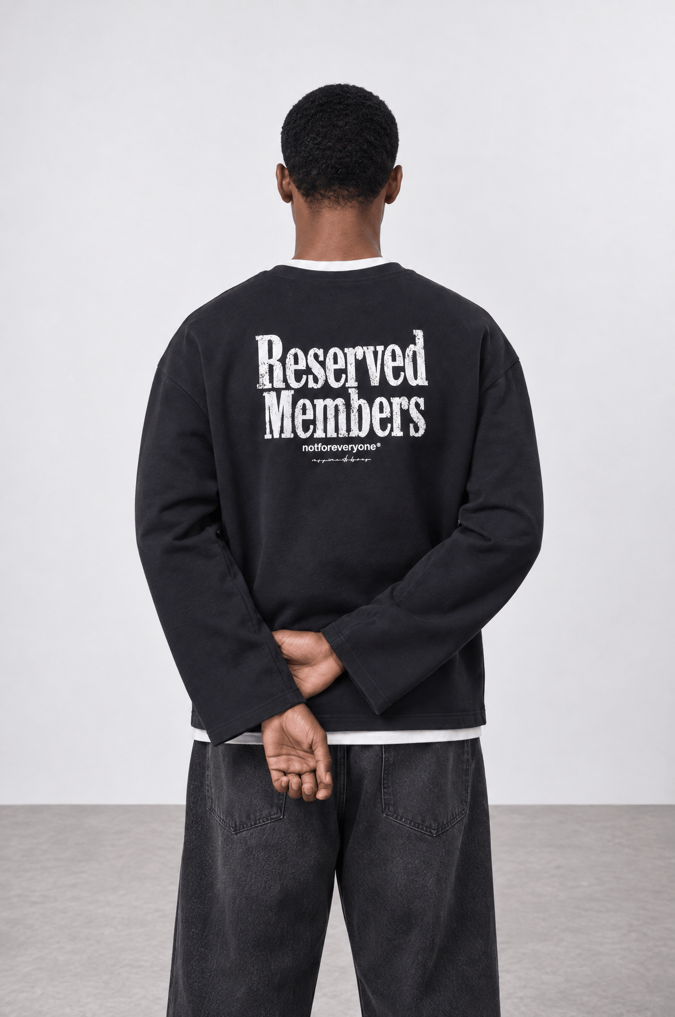 Erkek Reserved Members Baskılı Oversize Sweatshirt Siyah