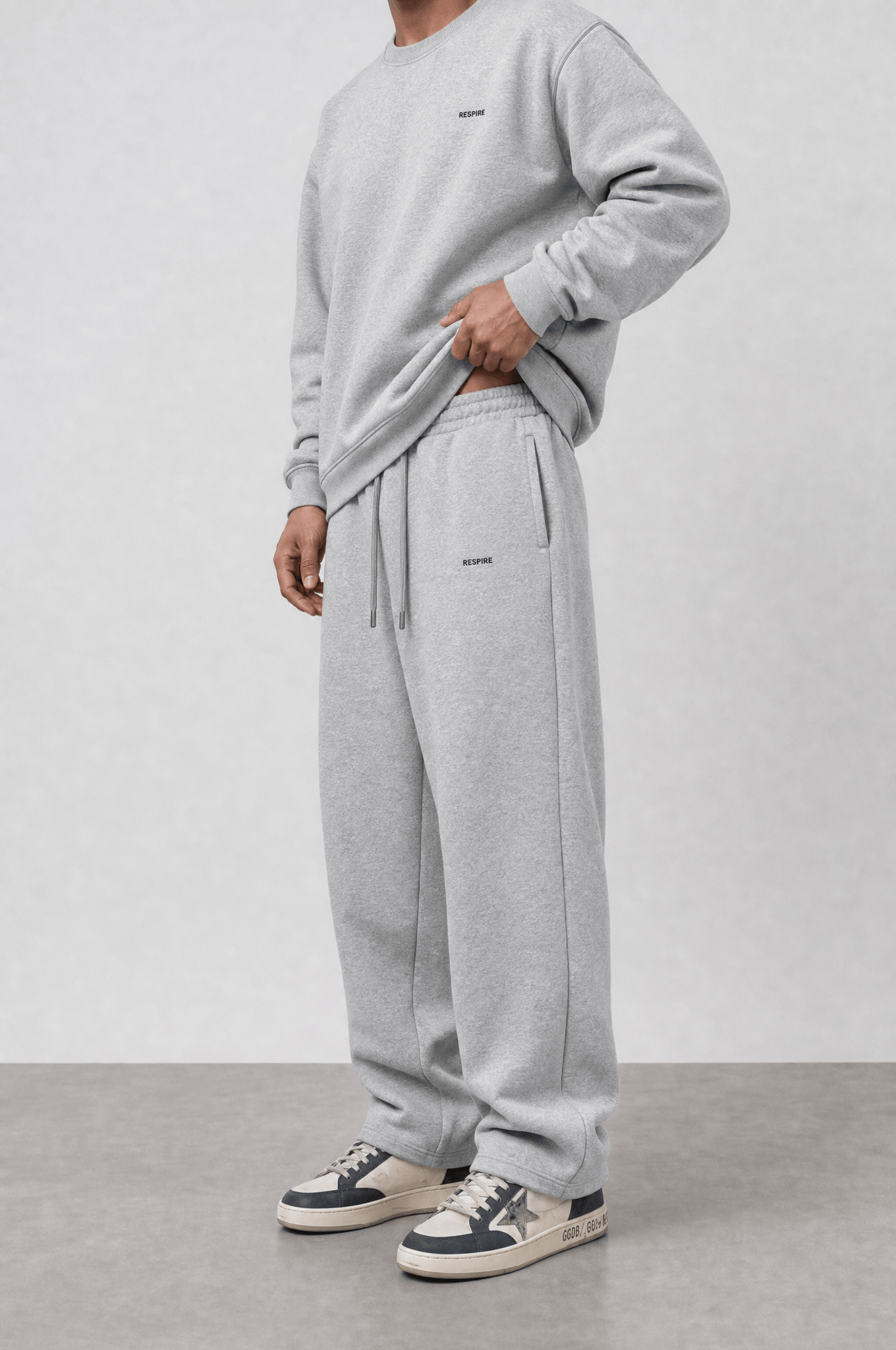 Erkek Respire Basic Baggy Eşofman Altı Gri Melanj