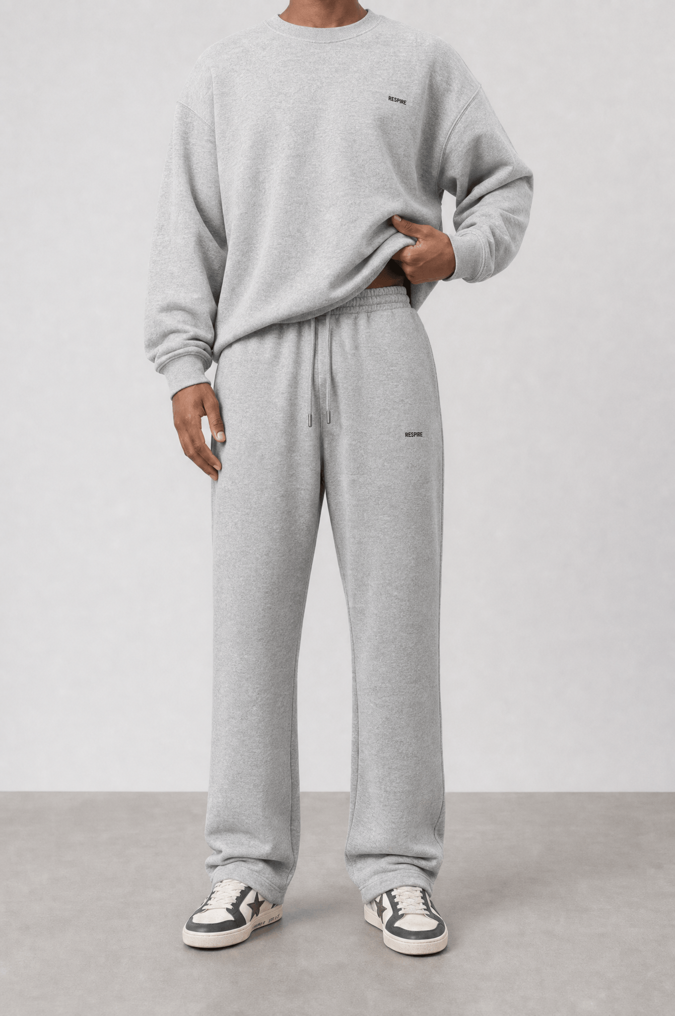 Erkek Respire Basic Baggy Eşofman Altı Gri Melanj