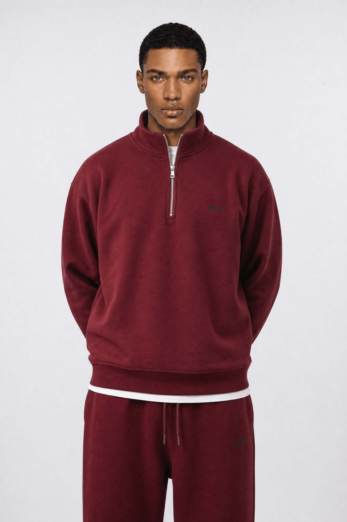 Erkek Respire Basic Half Zip Oversize Sweatshirt Bordo