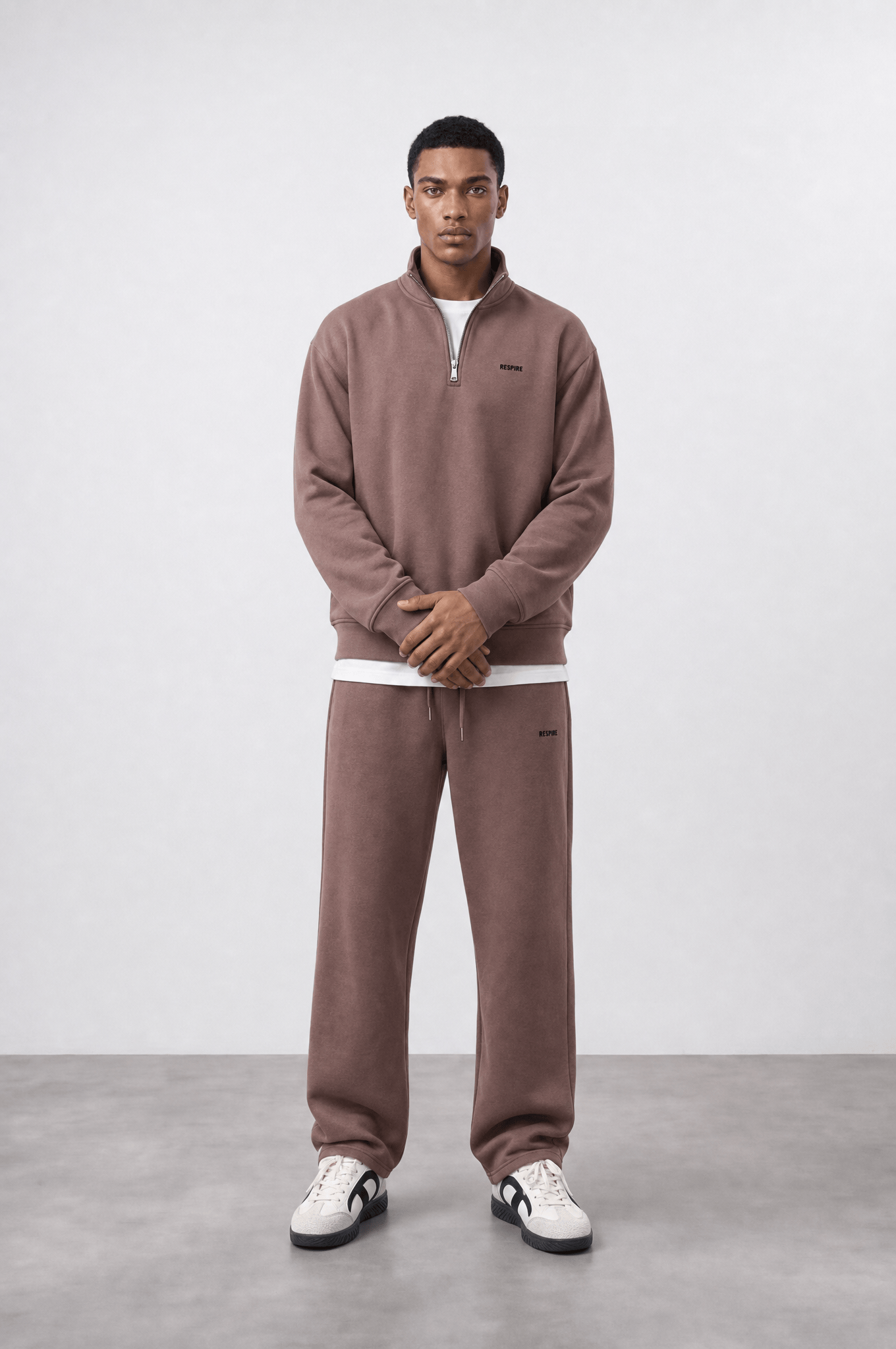 Erkek Respire Basic Half Zip Oversize Sweatshirt Kakao