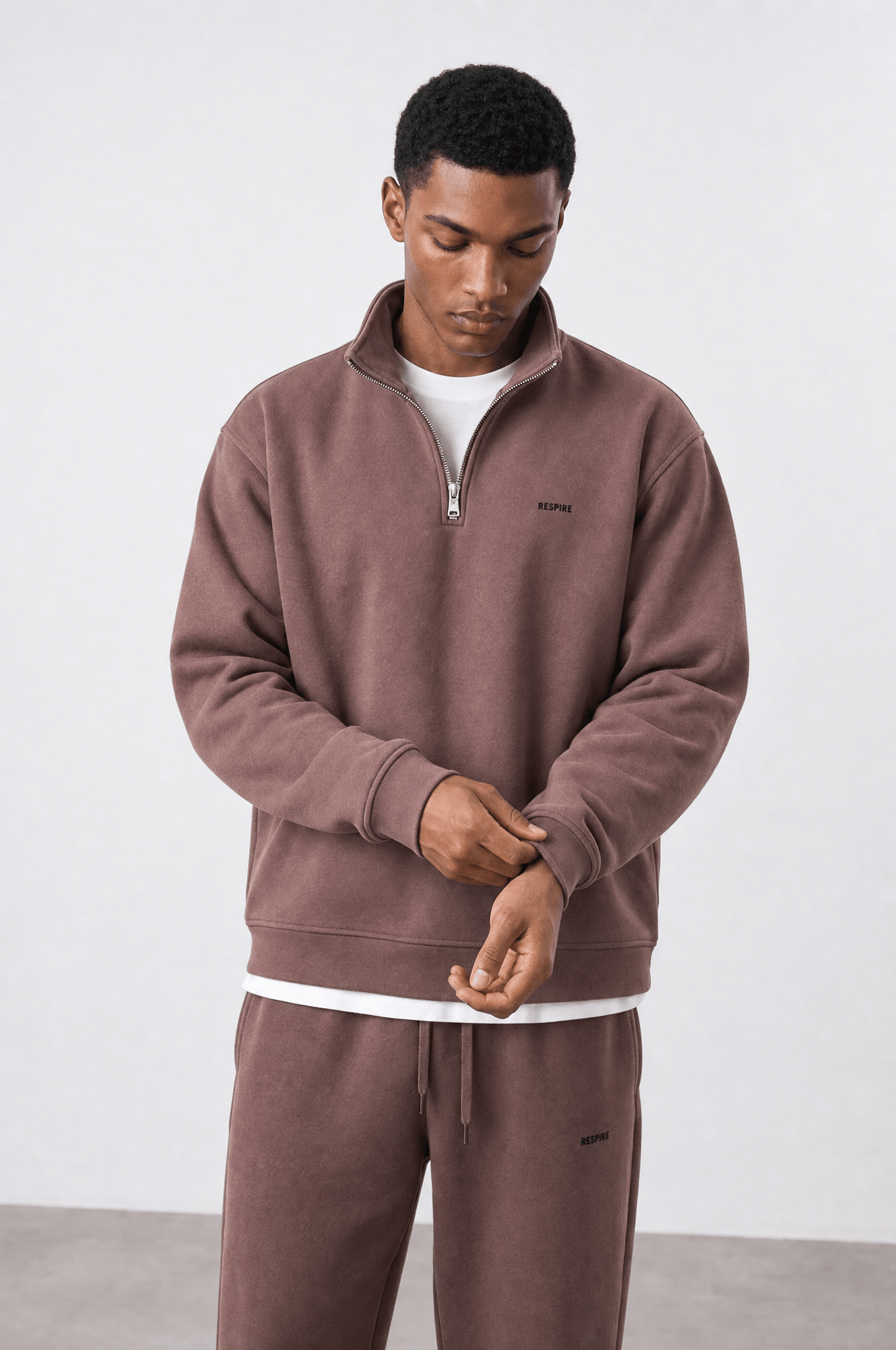Erkek Respire Basic Half Zip Oversize Sweatshirt Kakao