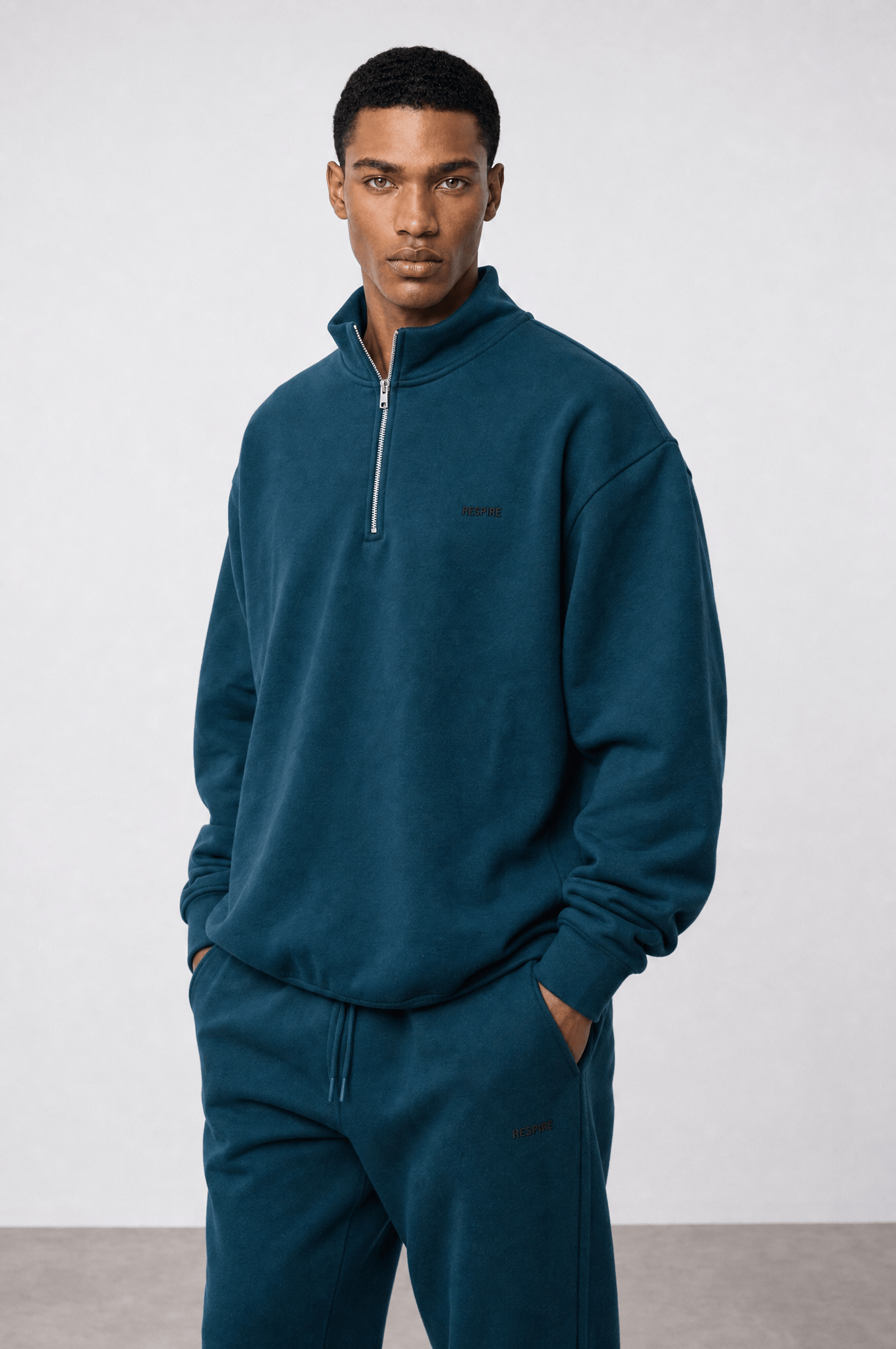 Erkek Respire Basic Half Zip Oversize Sweatshirt Zümrüt