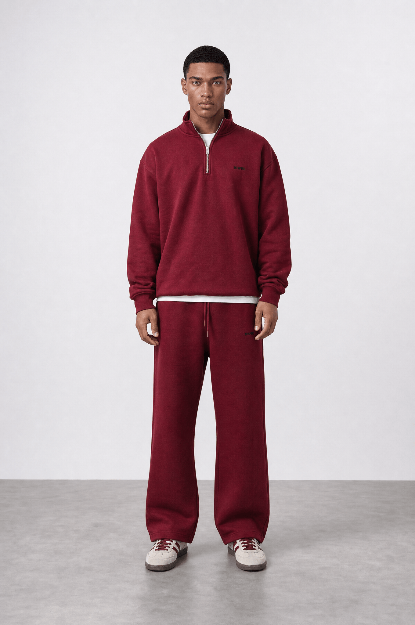 Erkek Respire Basic Half Zip Oversize Sweatshirt Bordo