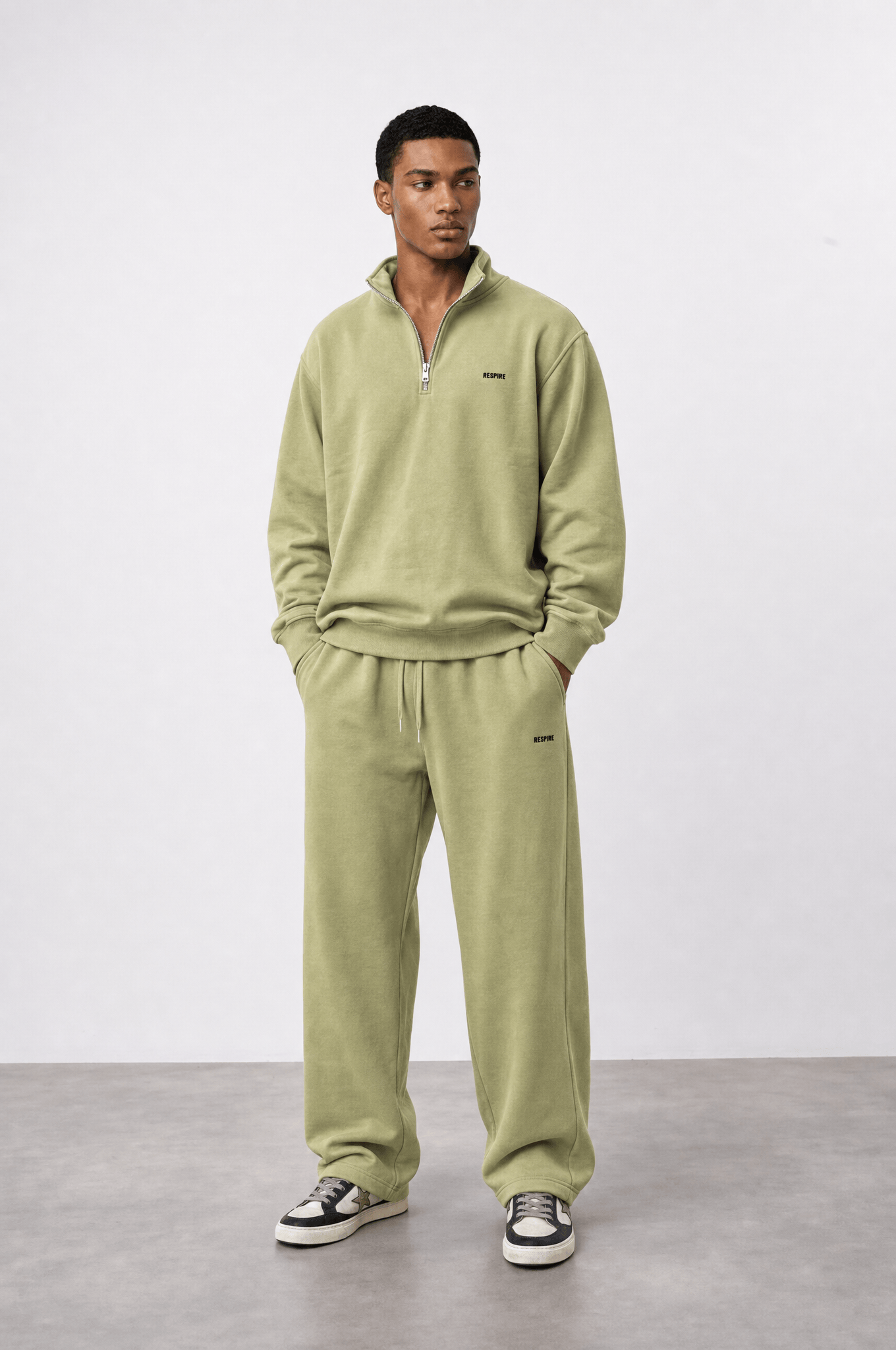 Erkek Respire Basic Half Zip Oversize Sweatshirt Küf