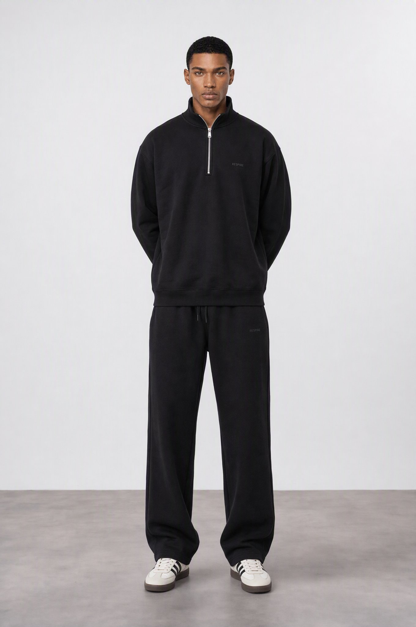 Erkek Respire Basic Half Zip Oversize Sweatshirt Siyah