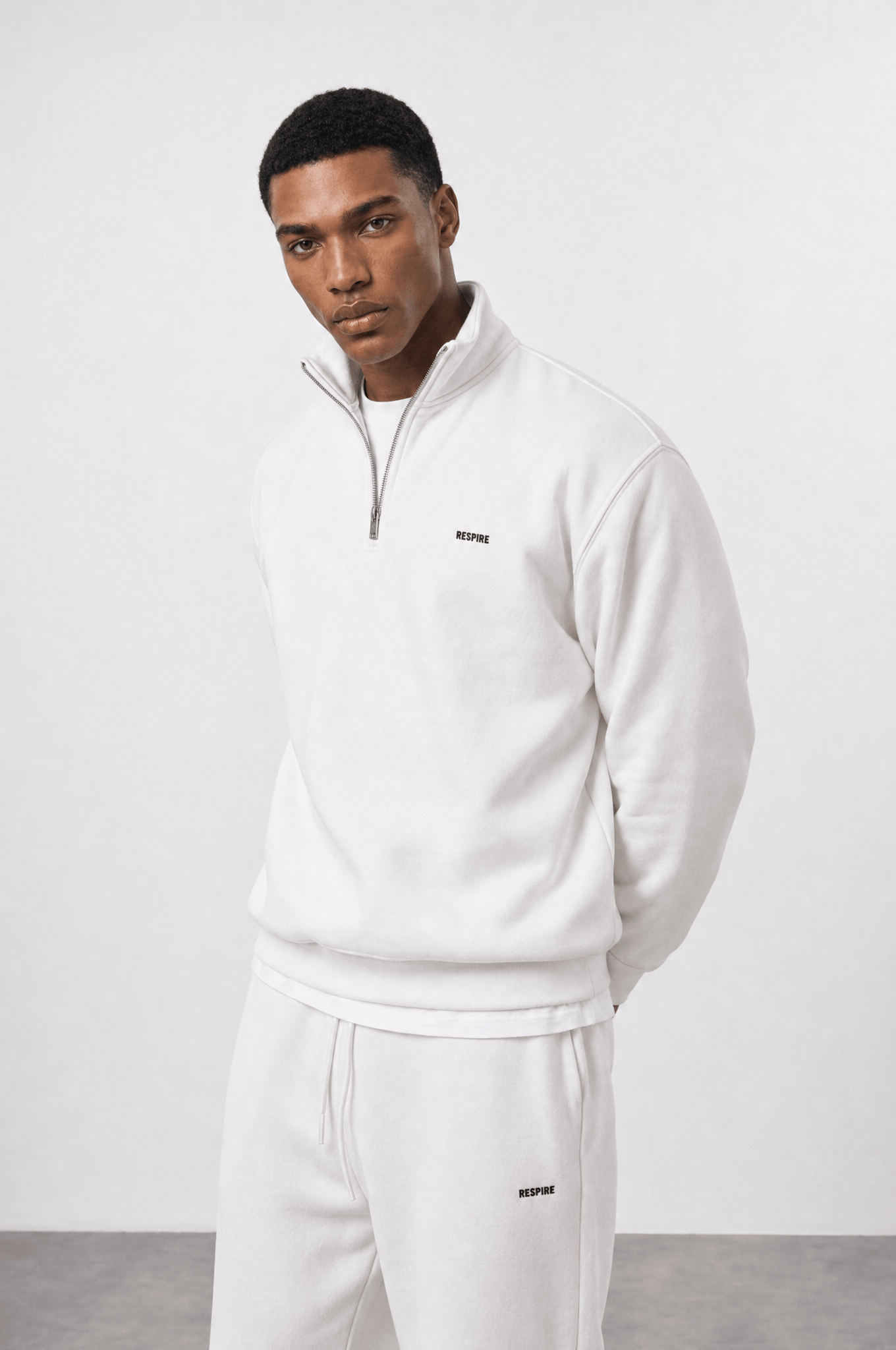 Erkek Respire Basic Half Zip Oversize Sweatshirt Ekru