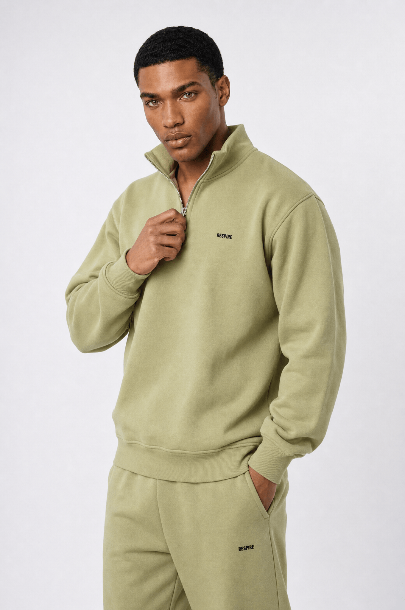 Erkek Respire Basic Half Zip Oversize Sweatshirt Küf