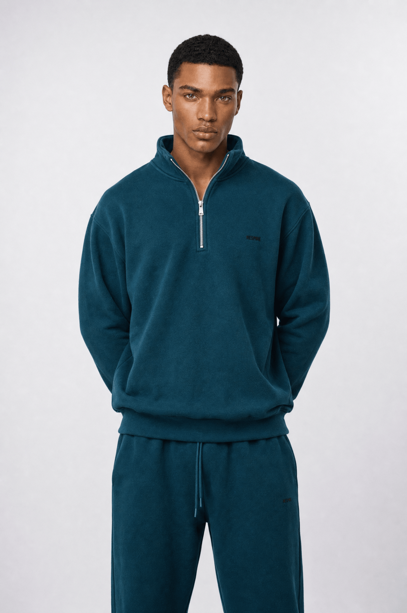 Erkek Respire Basic Half Zip Oversize Sweatshirt Zümrüt